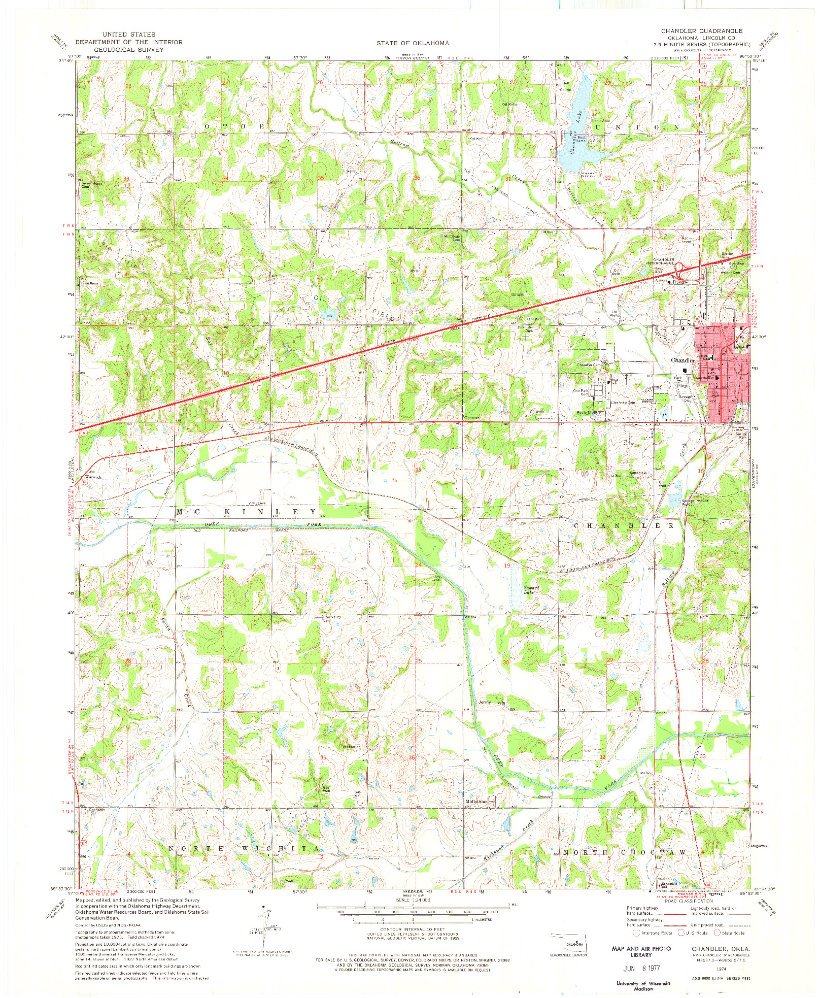 USGS 1:24000-SCALE QUADRANGLE FOR CHANDLER, OK 1974