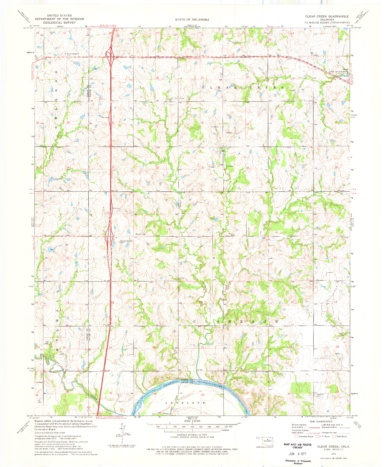 USGS 1:24000-SCALE QUADRANGLE FOR CLEAR CREEK, OK 1974