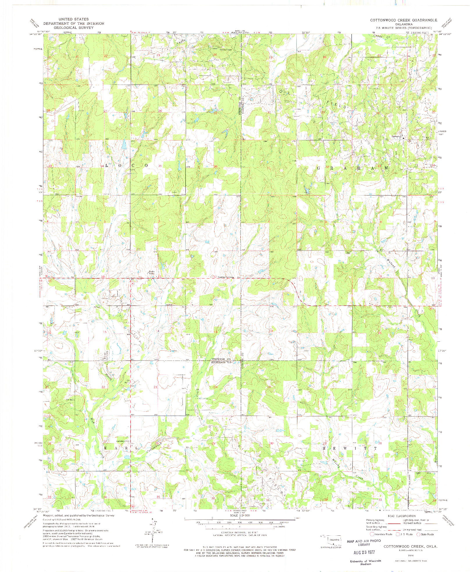 USGS 1:24000-SCALE QUADRANGLE FOR COTTONWOOD CREEK, OK 1974