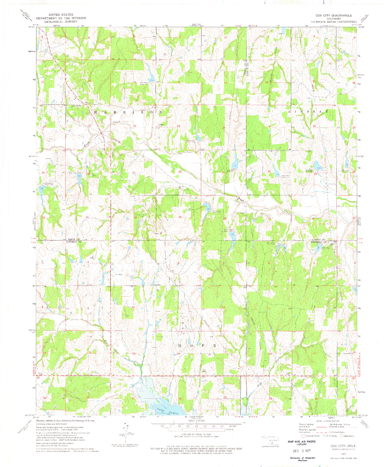 USGS 1:24000-SCALE QUADRANGLE FOR COX CITY, OK 1974