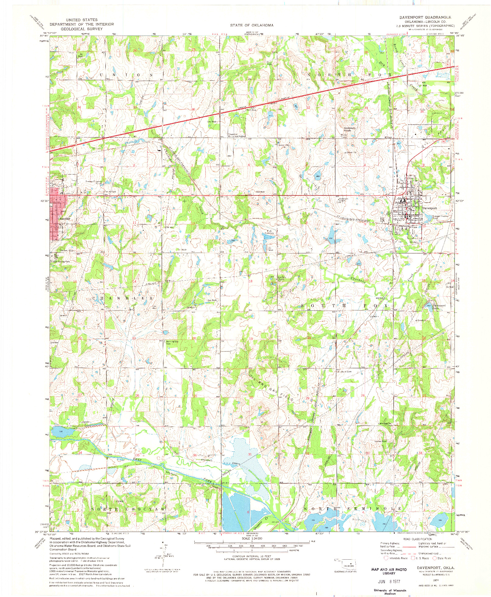 USGS 1:24000-SCALE QUADRANGLE FOR DAVENPORT, OK 1974