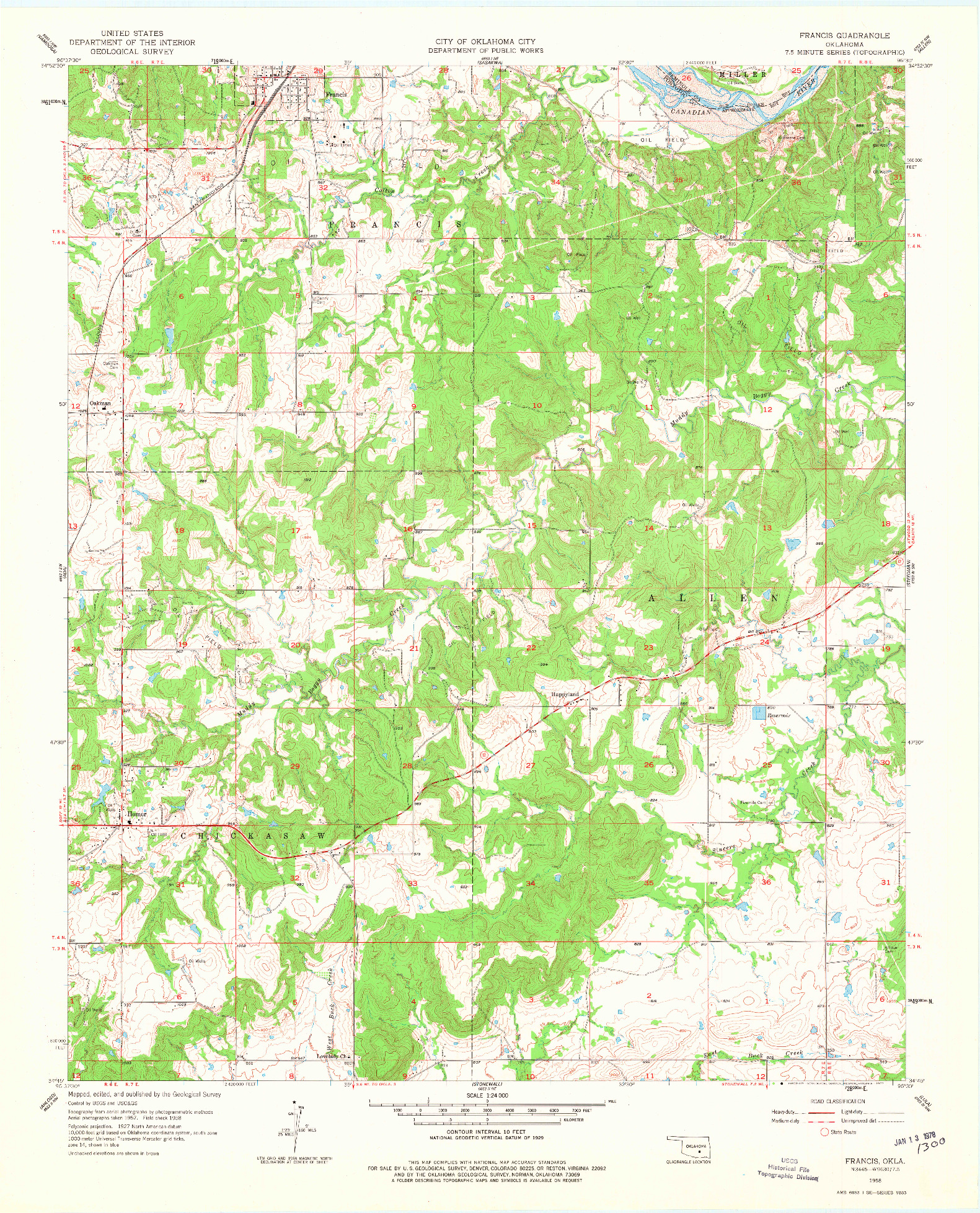 USGS 1:24000-SCALE QUADRANGLE FOR FRANCIS, OK 1958