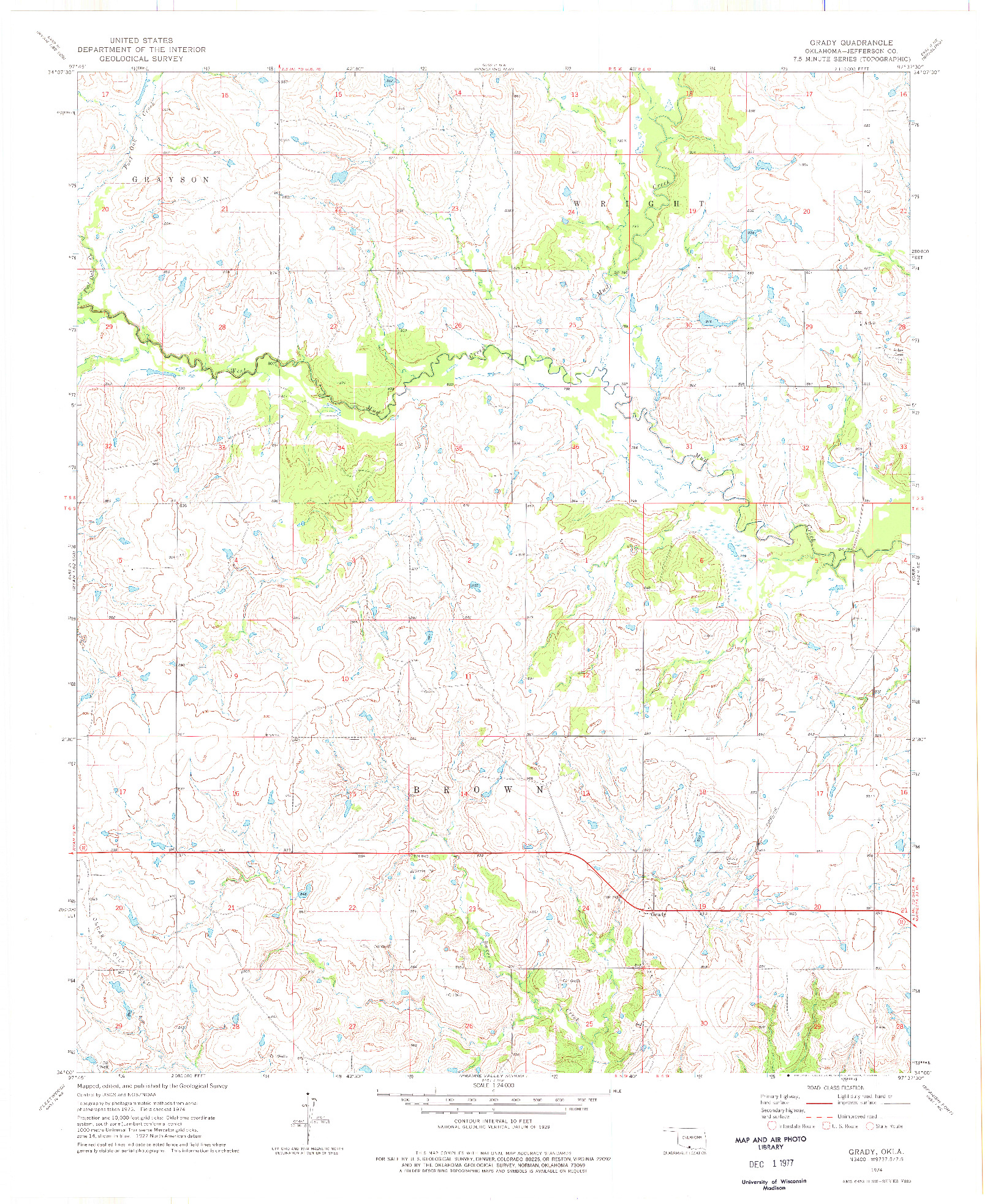 USGS 1:24000-SCALE QUADRANGLE FOR GRADY, OK 1974