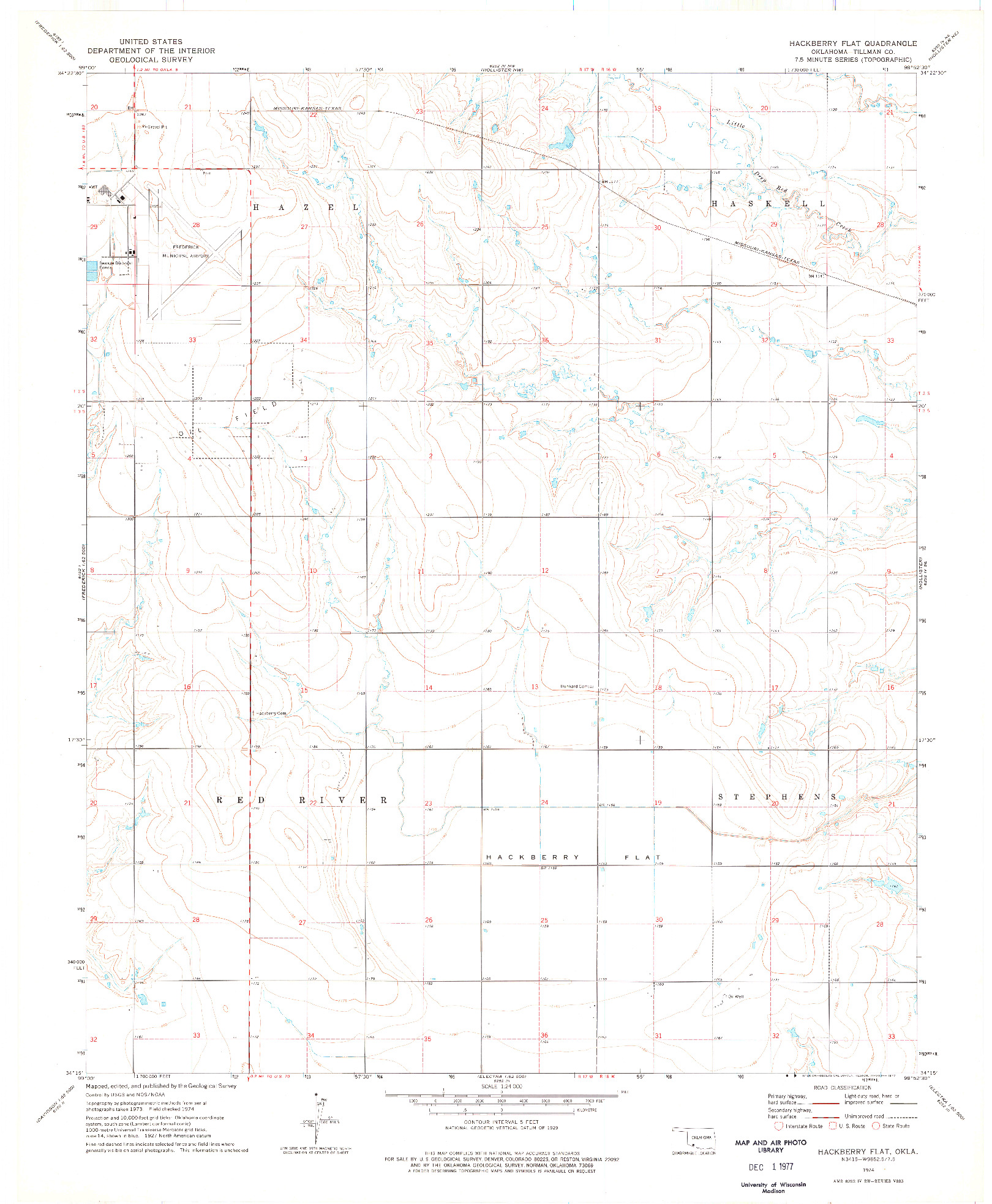 USGS 1:24000-SCALE QUADRANGLE FOR HACKBERRY FLAT, OK 1974