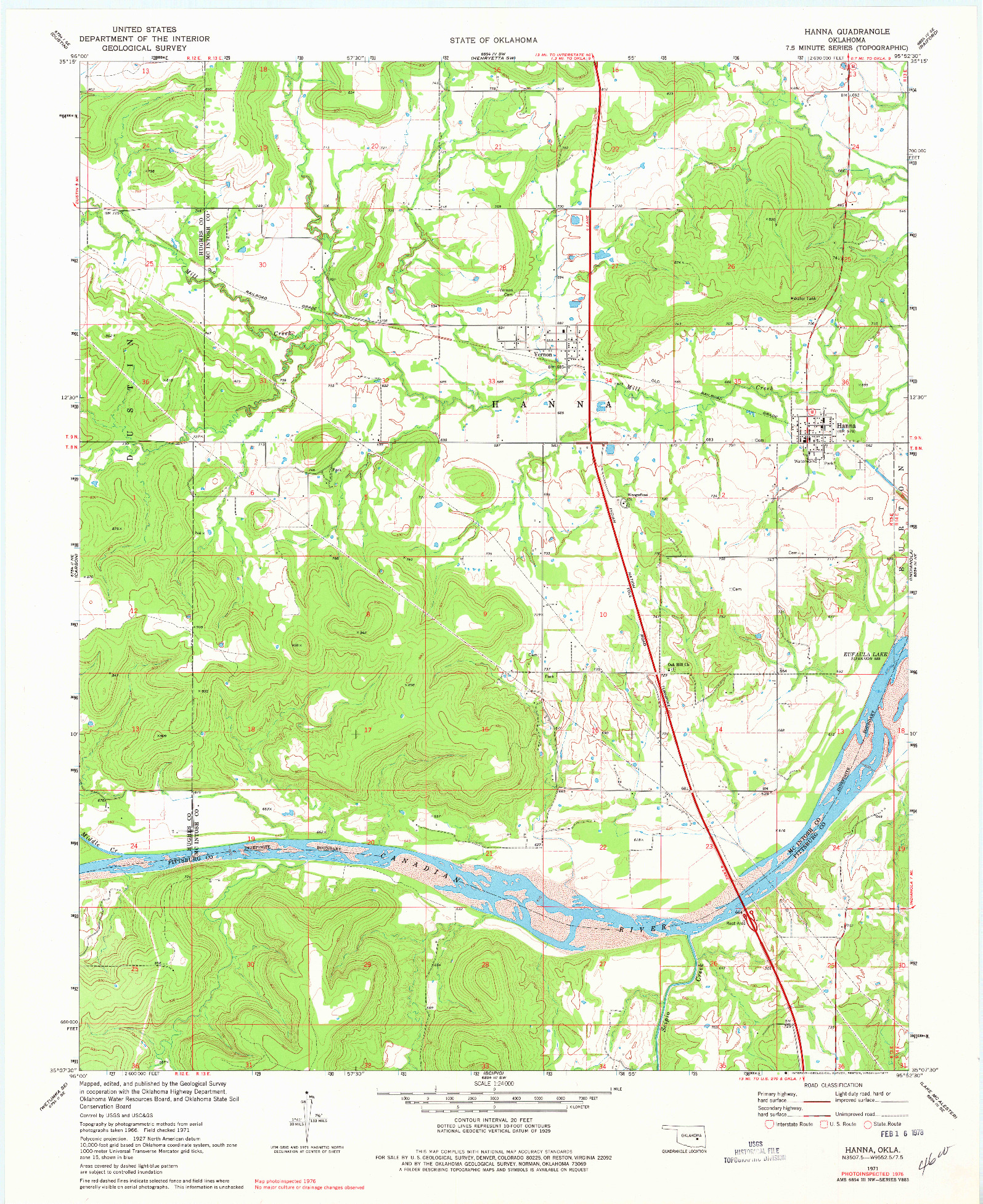 USGS 1:24000-SCALE QUADRANGLE FOR HANNA, OK 1971