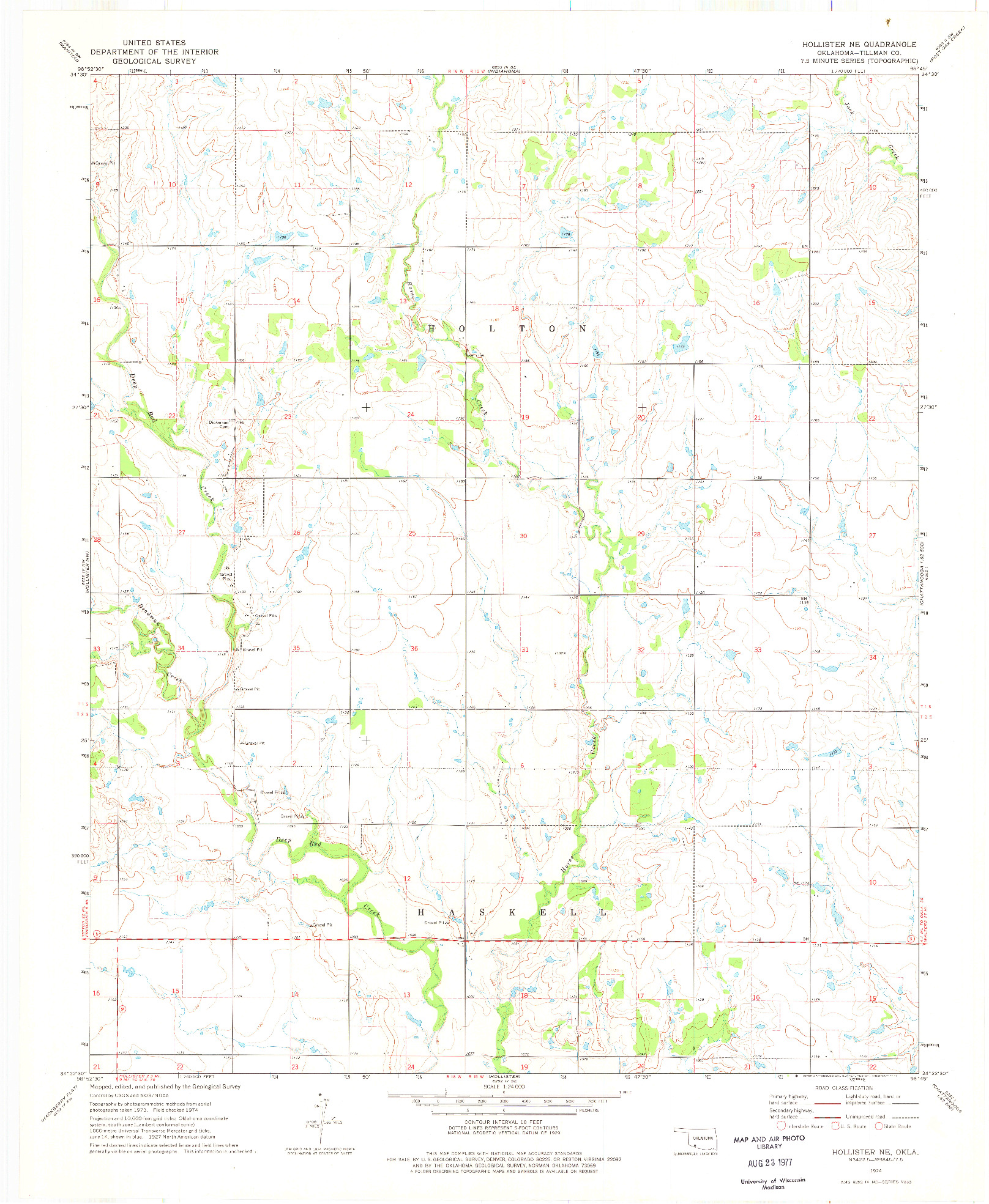 USGS 1:24000-SCALE QUADRANGLE FOR HOLLISTER NE, OK 1974