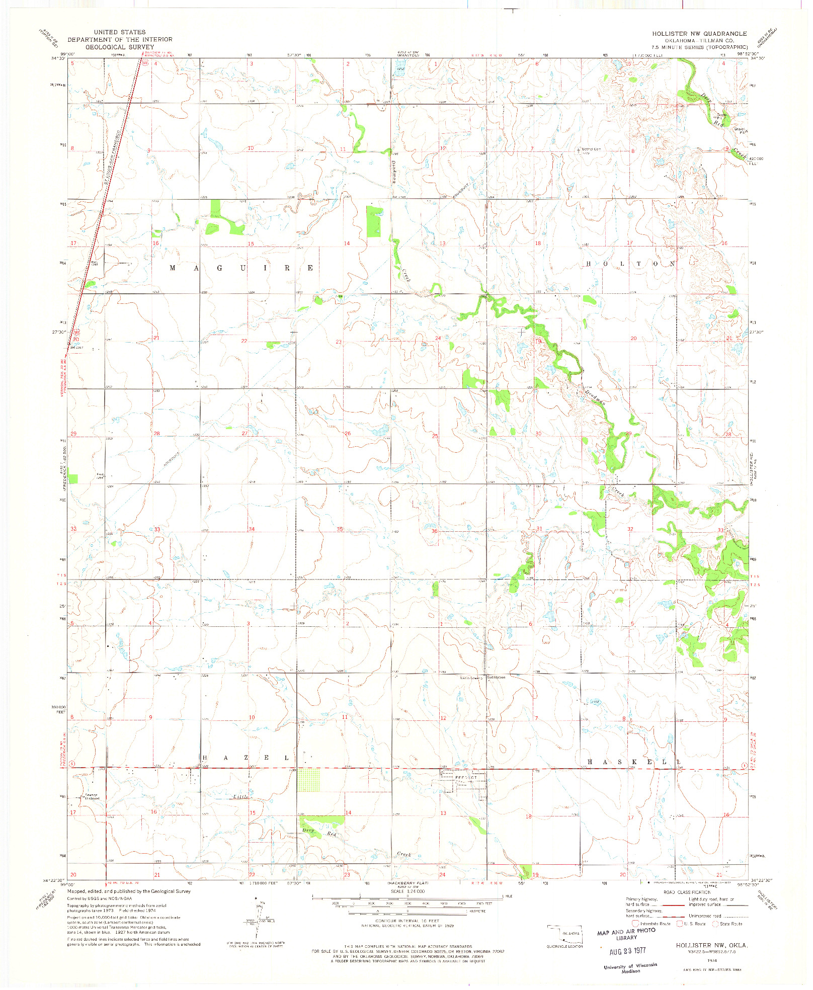 USGS 1:24000-SCALE QUADRANGLE FOR HOLLISTER NW, OK 1974