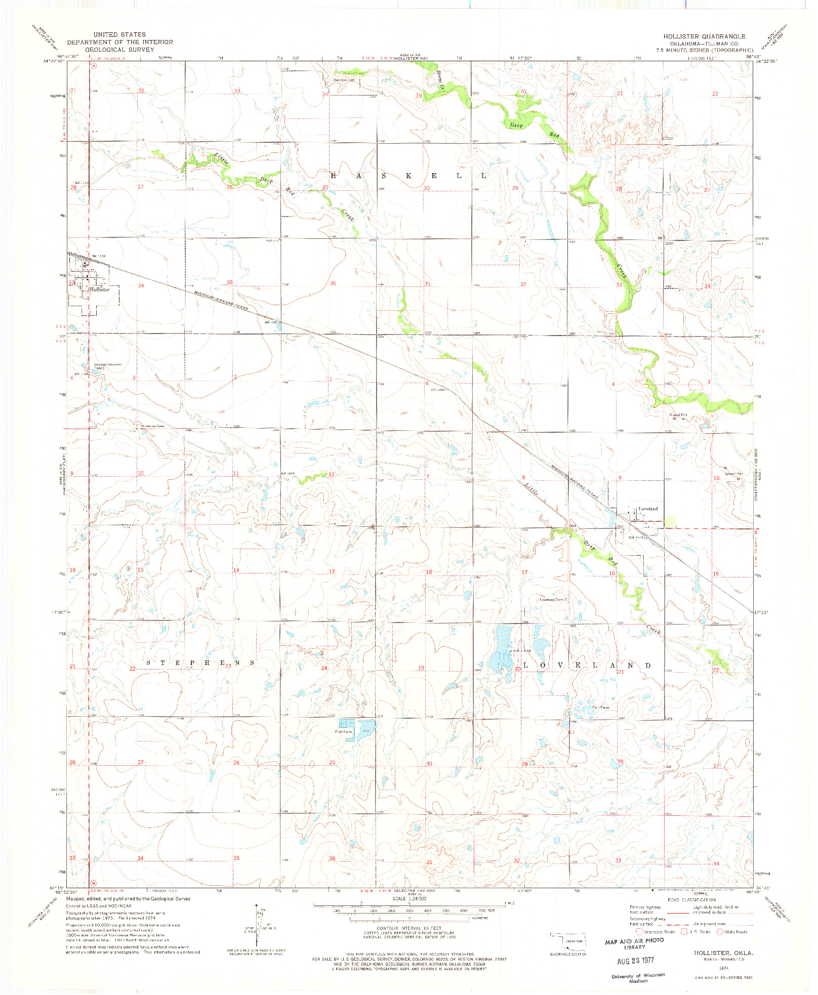 USGS 1:24000-SCALE QUADRANGLE FOR HOLLISTER, OK 1974