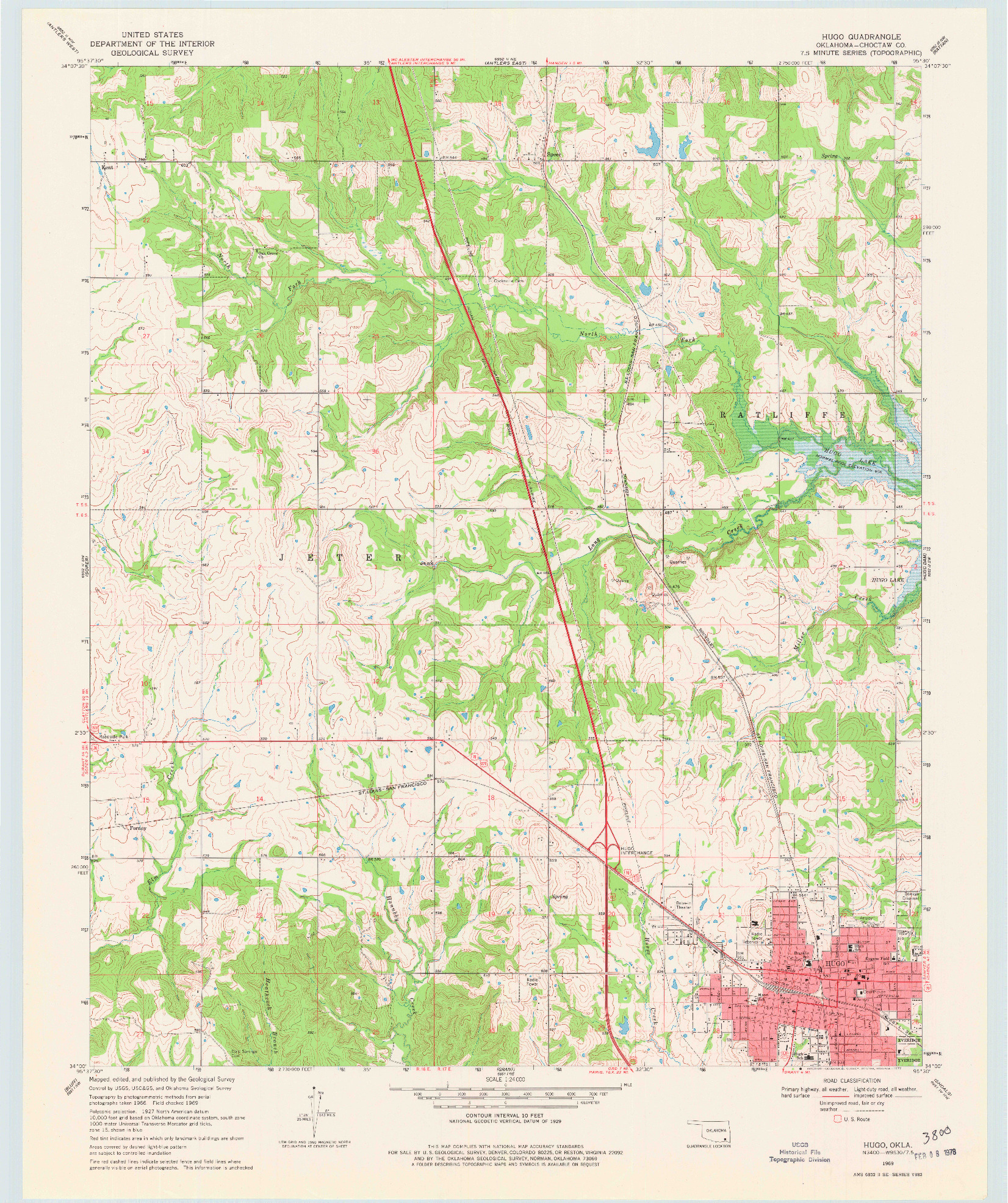 USGS 1:24000-SCALE QUADRANGLE FOR HUGO, OK 1969