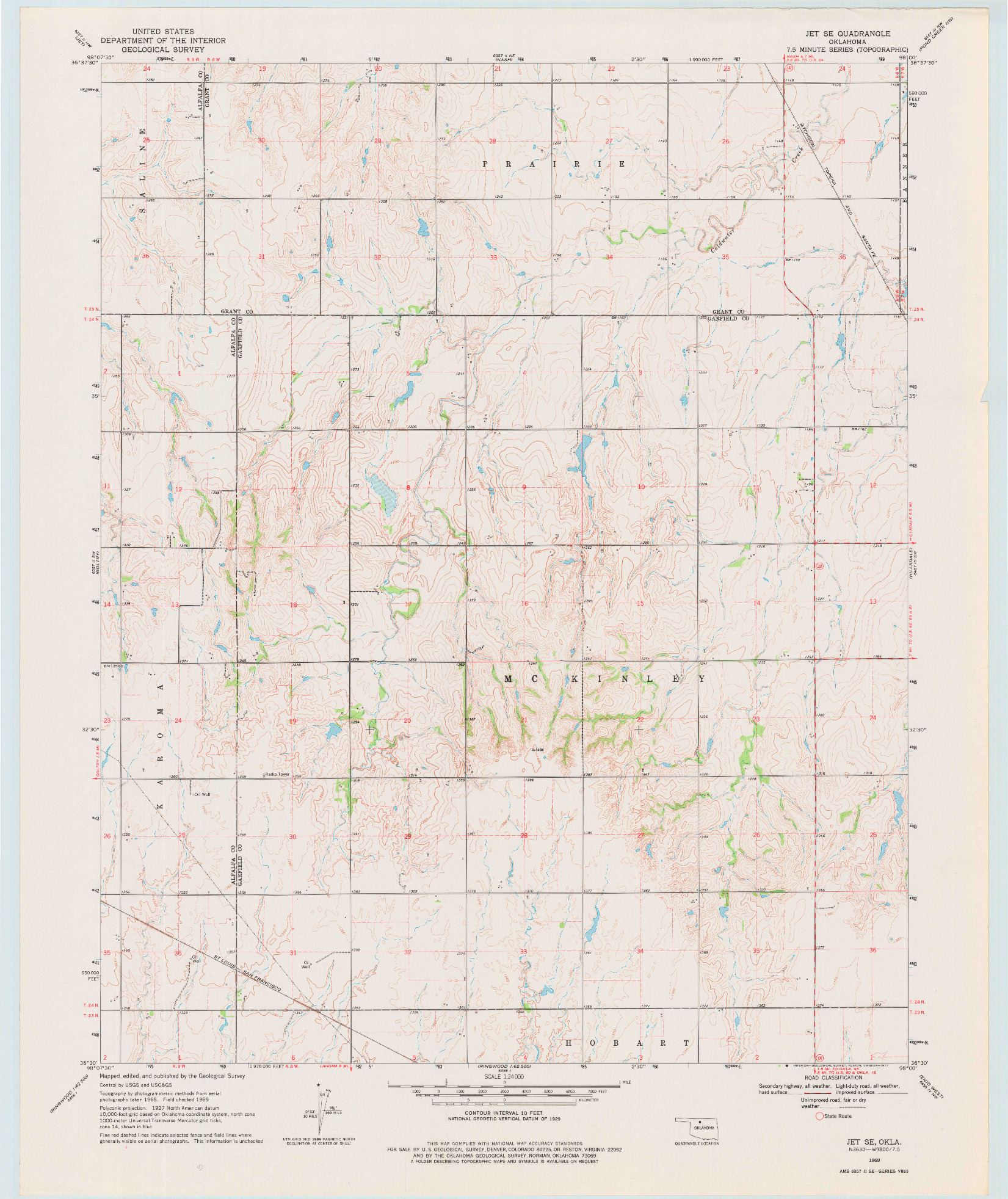 USGS 1:24000-SCALE QUADRANGLE FOR JET SE, OK 1969
