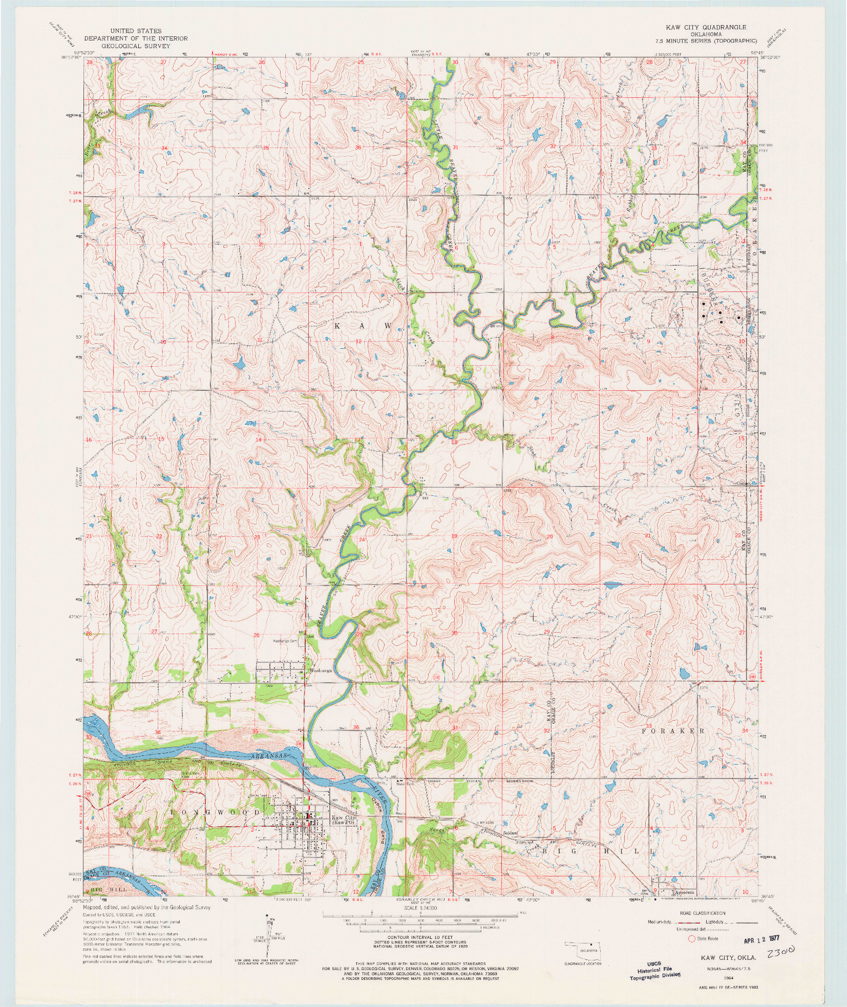 USGS 1:24000-SCALE QUADRANGLE FOR KAW CITY, OK 1964