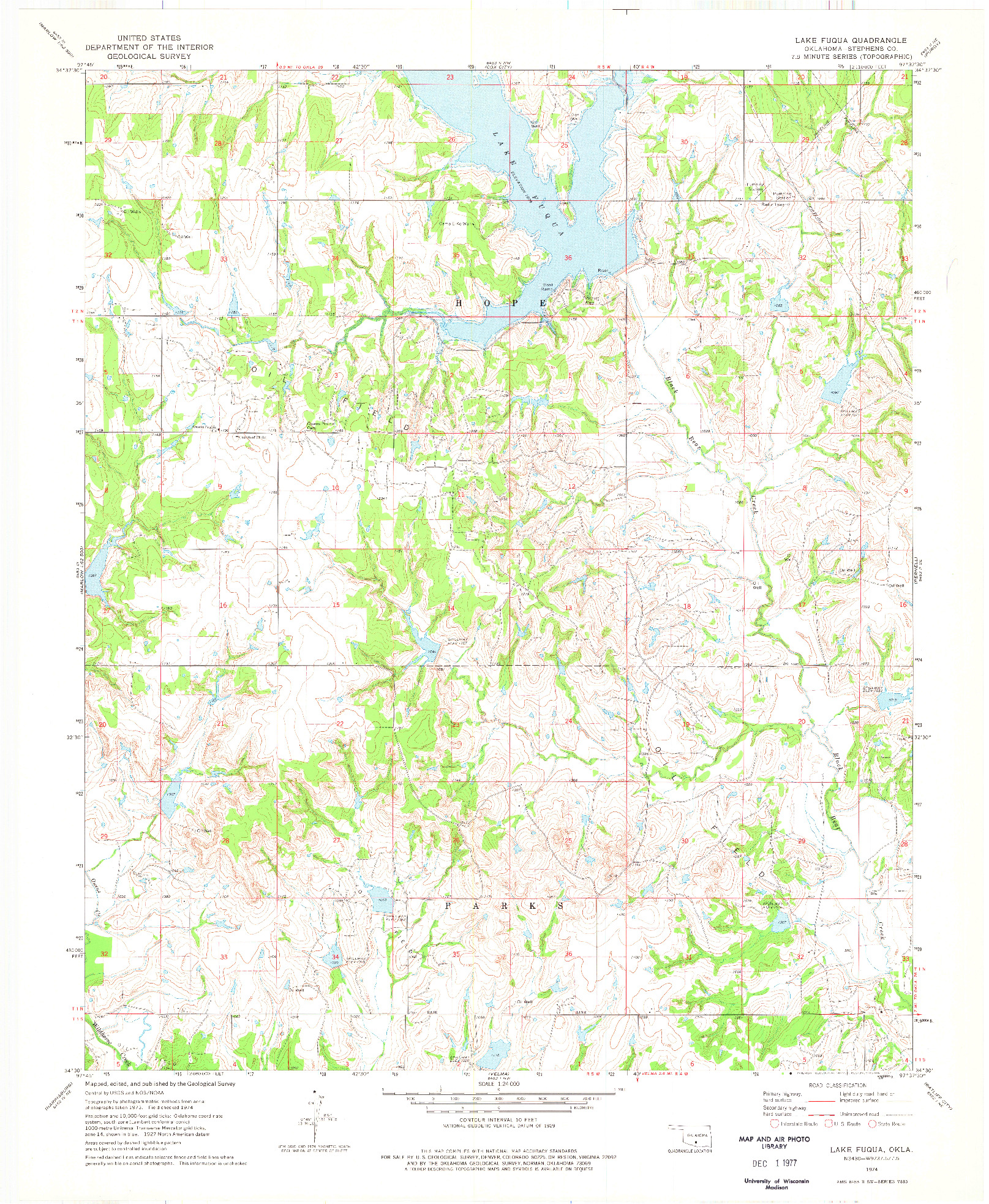 USGS 1:24000-SCALE QUADRANGLE FOR LAKE FUQUA, OK 1974