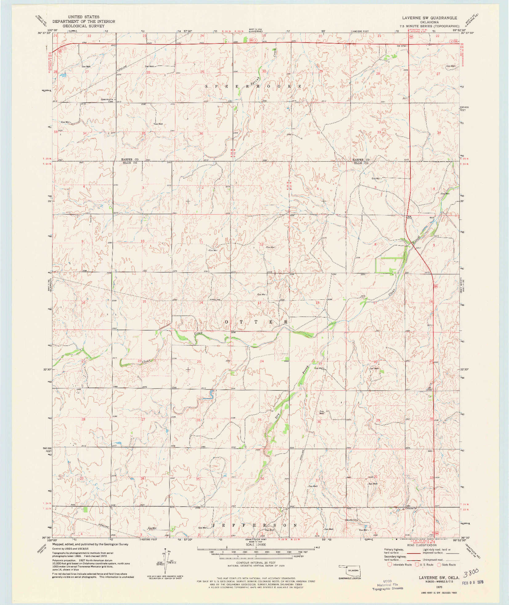 USGS 1:24000-SCALE QUADRANGLE FOR LAVERNE SW, OK 1970
