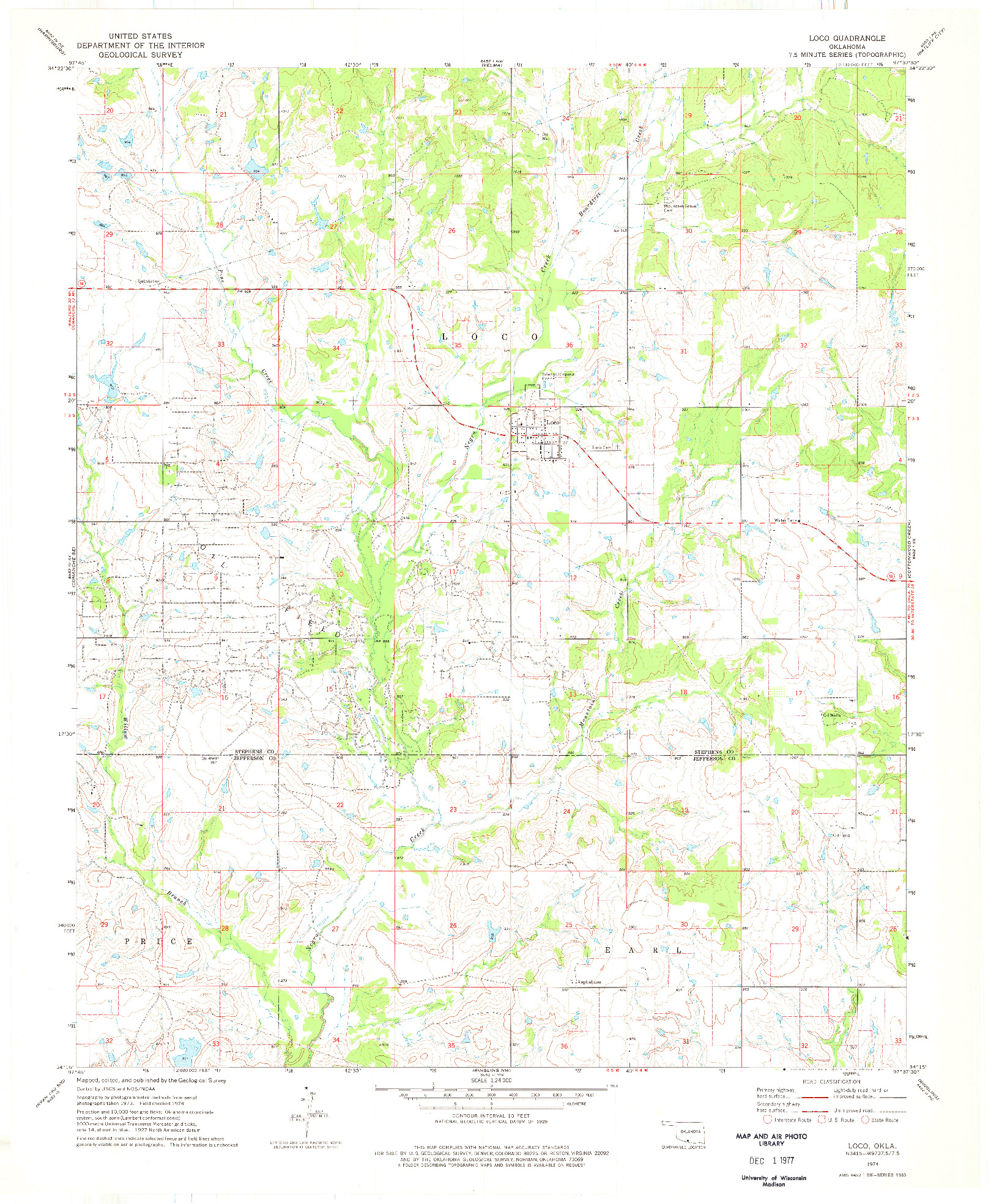 USGS 1:24000-SCALE QUADRANGLE FOR LOCO, OK 1974