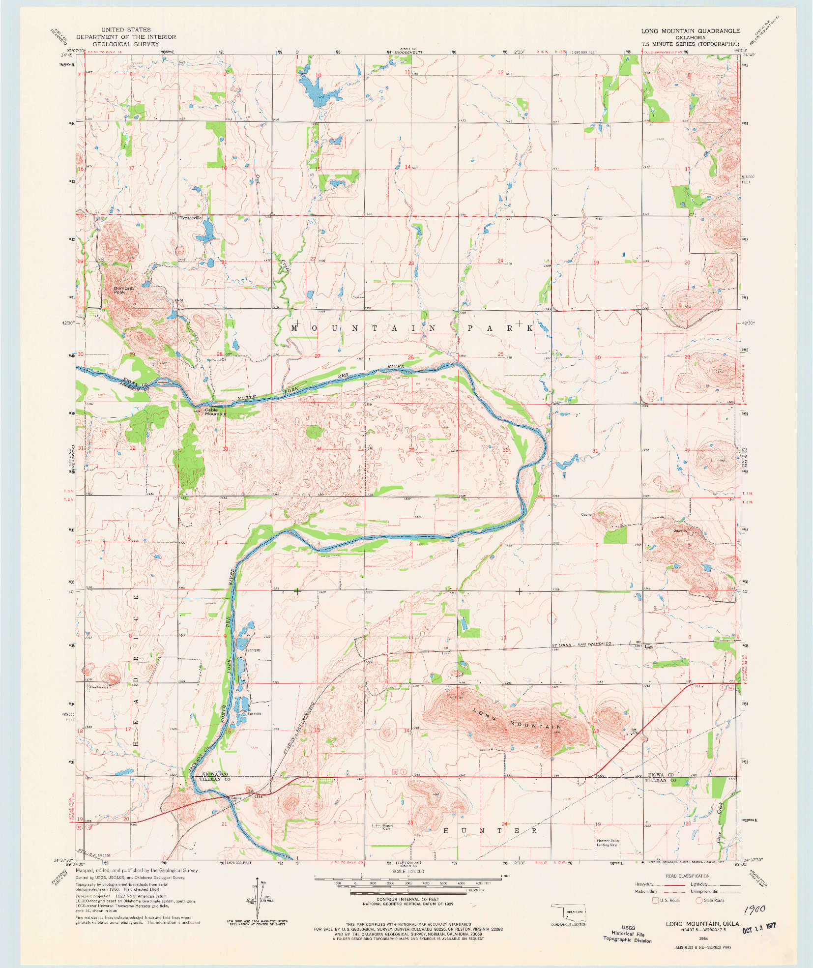 USGS 1:24000-SCALE QUADRANGLE FOR LONG MOUNTAIN, OK 1964