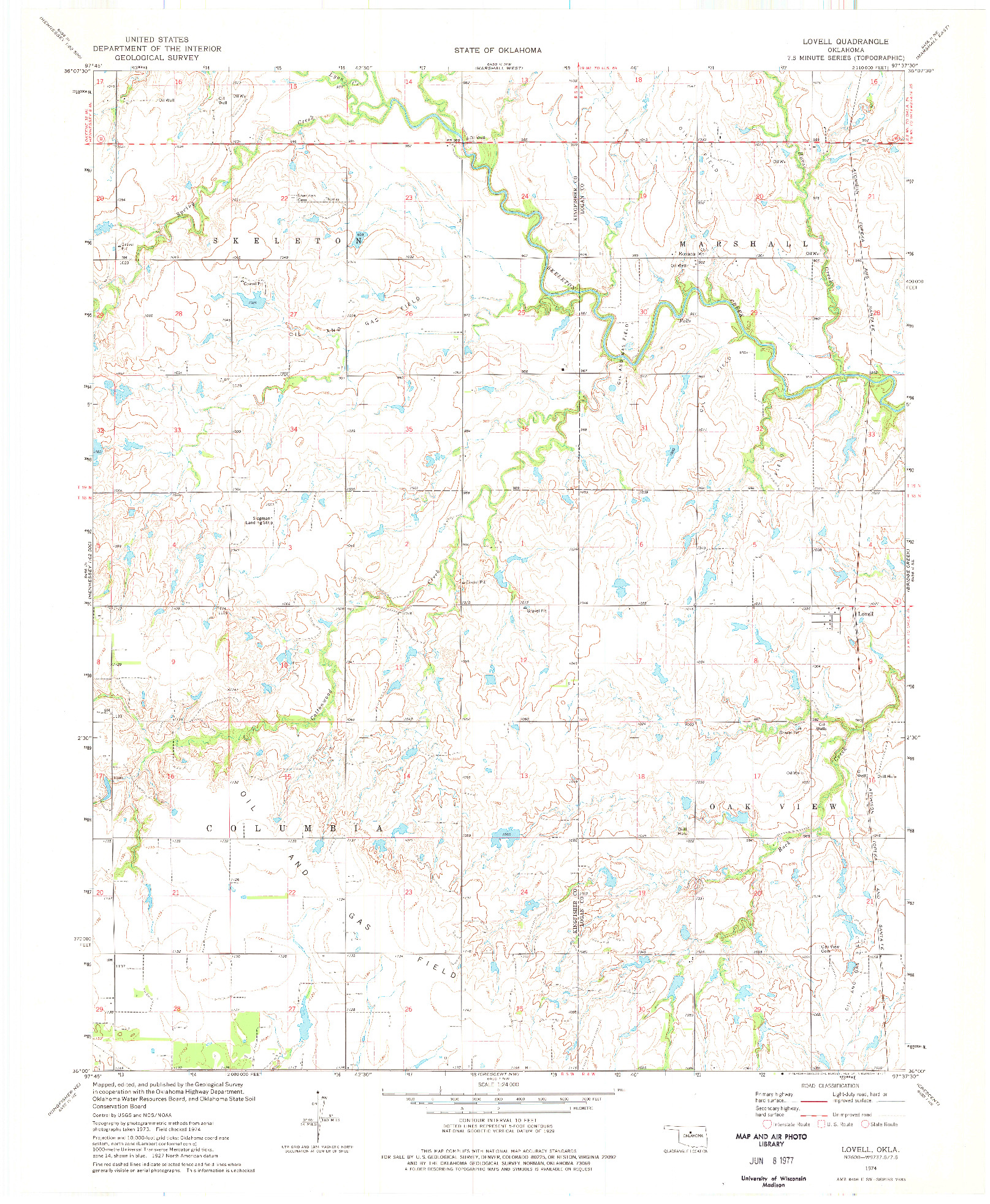 USGS 1:24000-SCALE QUADRANGLE FOR LOVELL, OK 1974