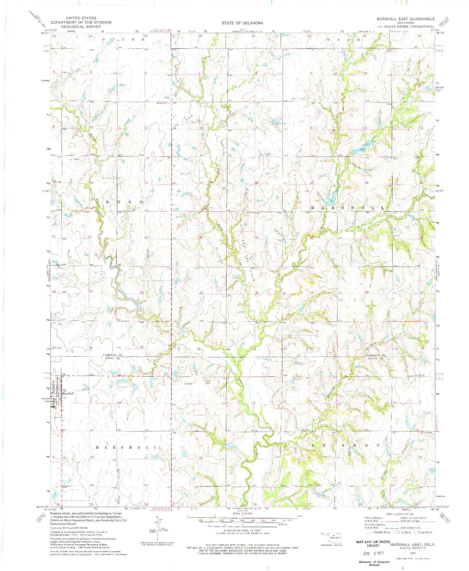 USGS 1:24000-SCALE QUADRANGLE FOR MARSHALL EAST, OK 1974