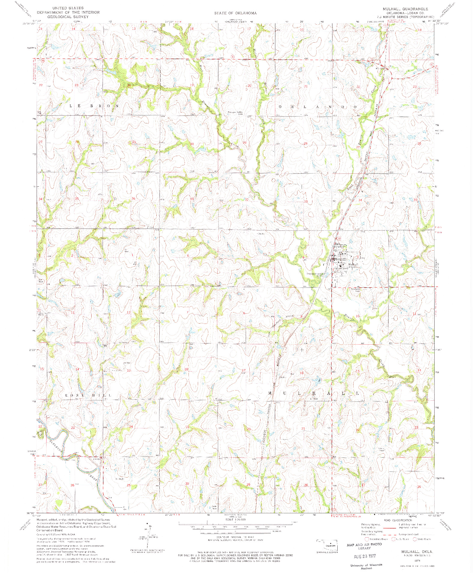 USGS 1:24000-SCALE QUADRANGLE FOR MULHALL, OK 1974