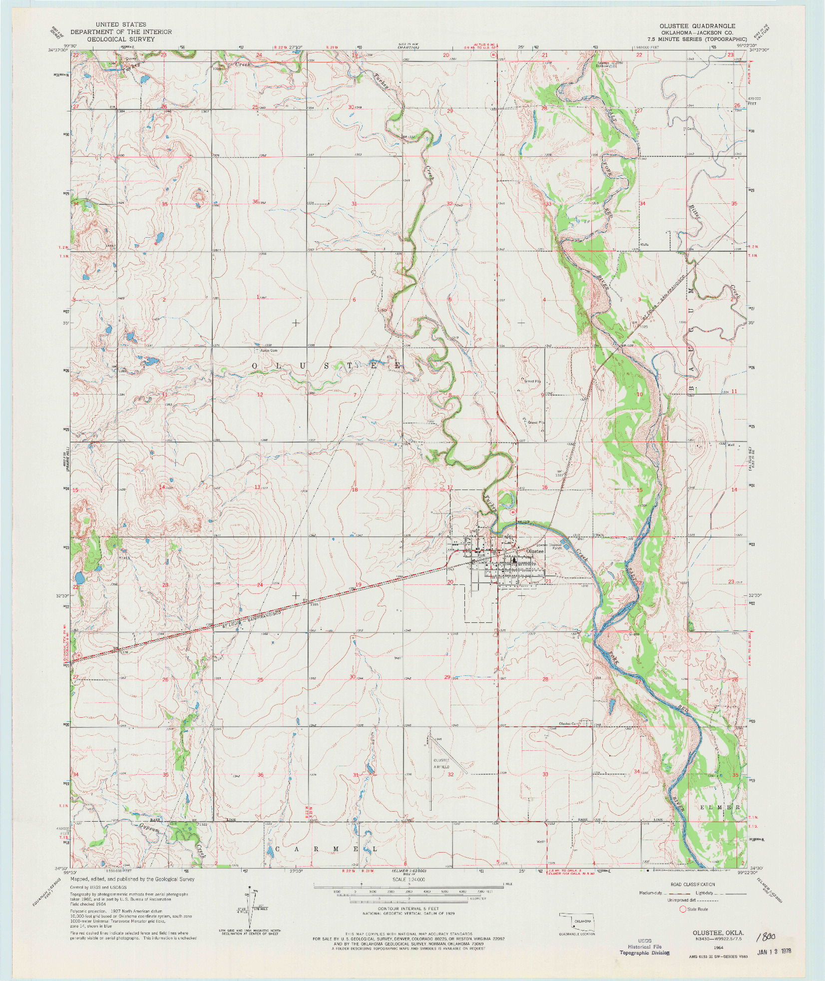 USGS 1:24000-SCALE QUADRANGLE FOR OLUSTEE, OK 1964