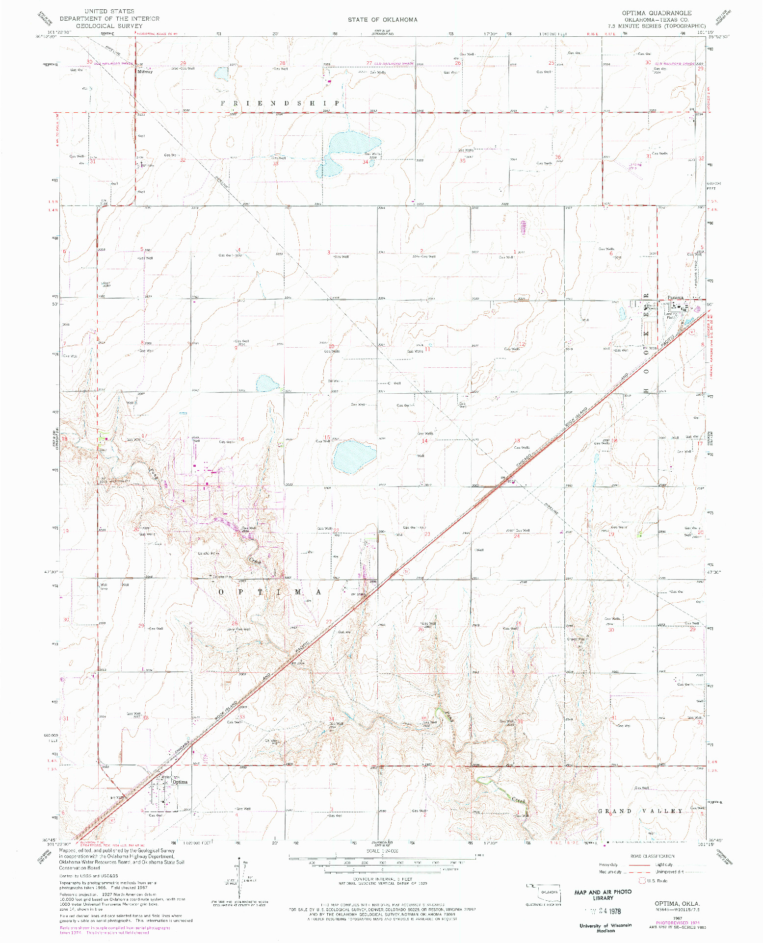 USGS 1:24000-SCALE QUADRANGLE FOR OPTIMA, OK 1967