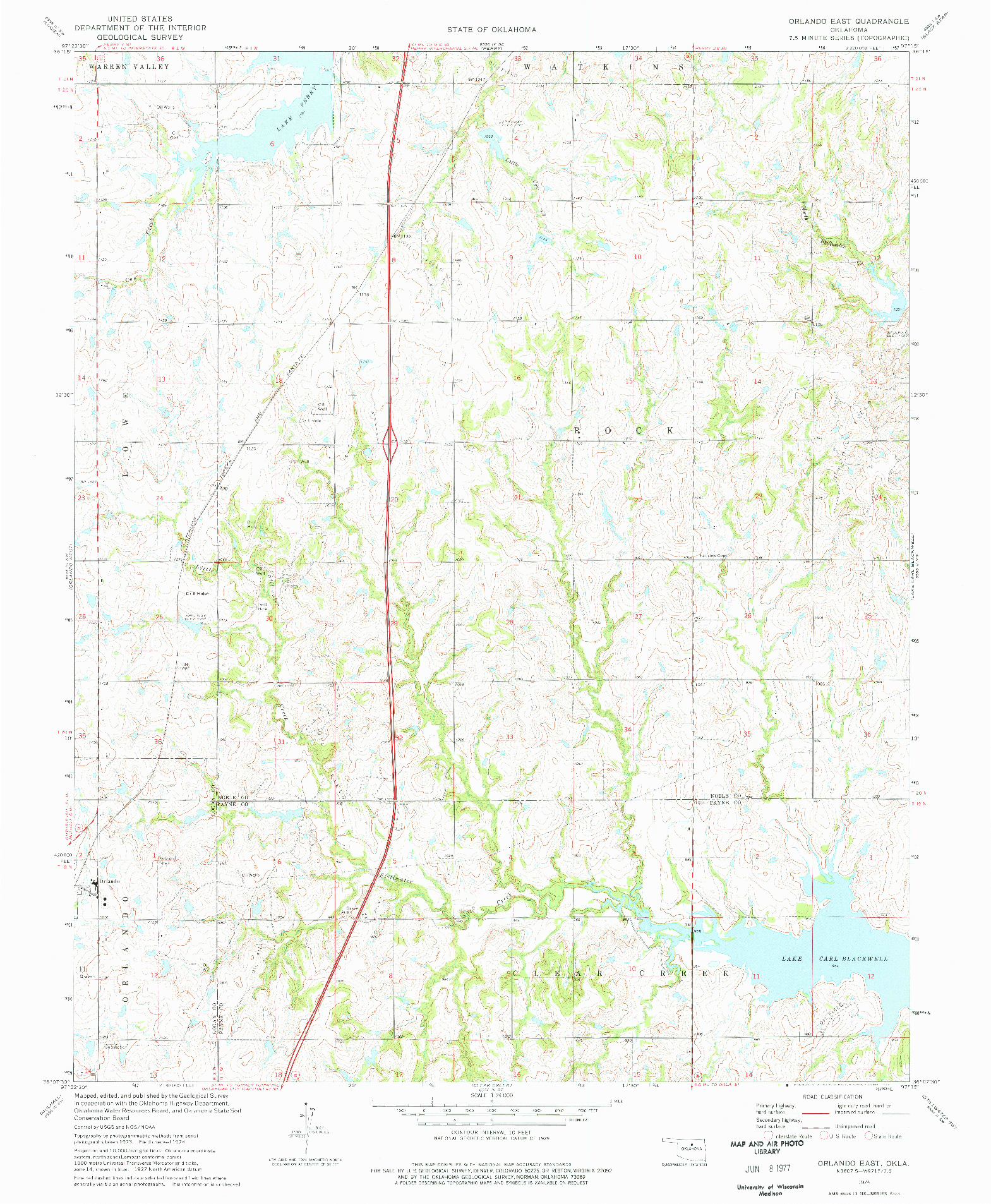 USGS 1:24000-SCALE QUADRANGLE FOR ORLANDO EAST, OK 1974