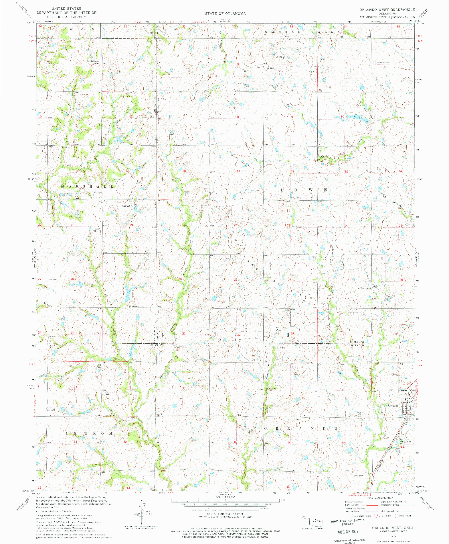 USGS 1:24000-SCALE QUADRANGLE FOR ORLANDO WEST, OK 1974