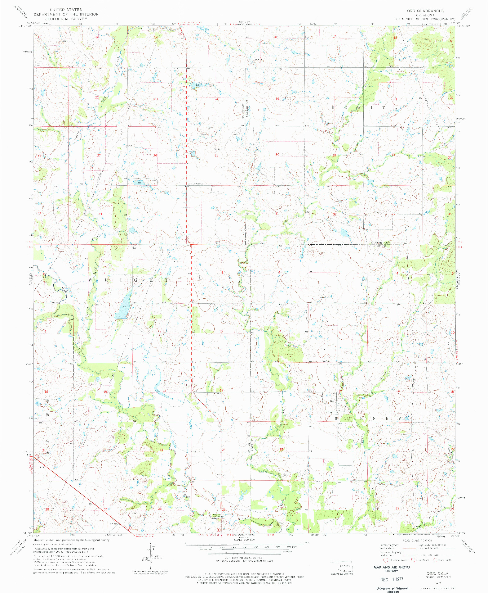 USGS 1:24000-SCALE QUADRANGLE FOR ORR, OK 1974