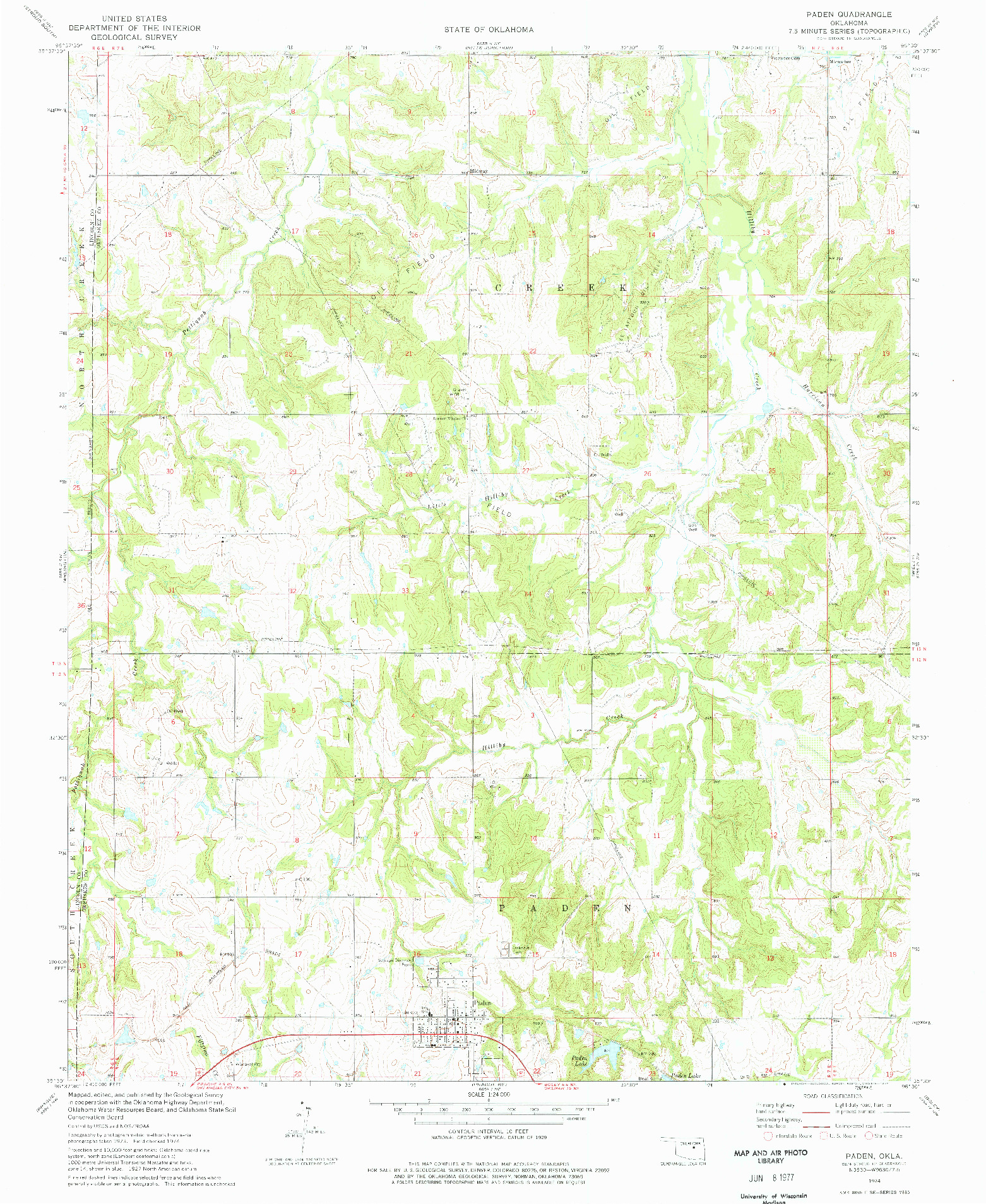 USGS 1:24000-SCALE QUADRANGLE FOR PADEN, OK 1974