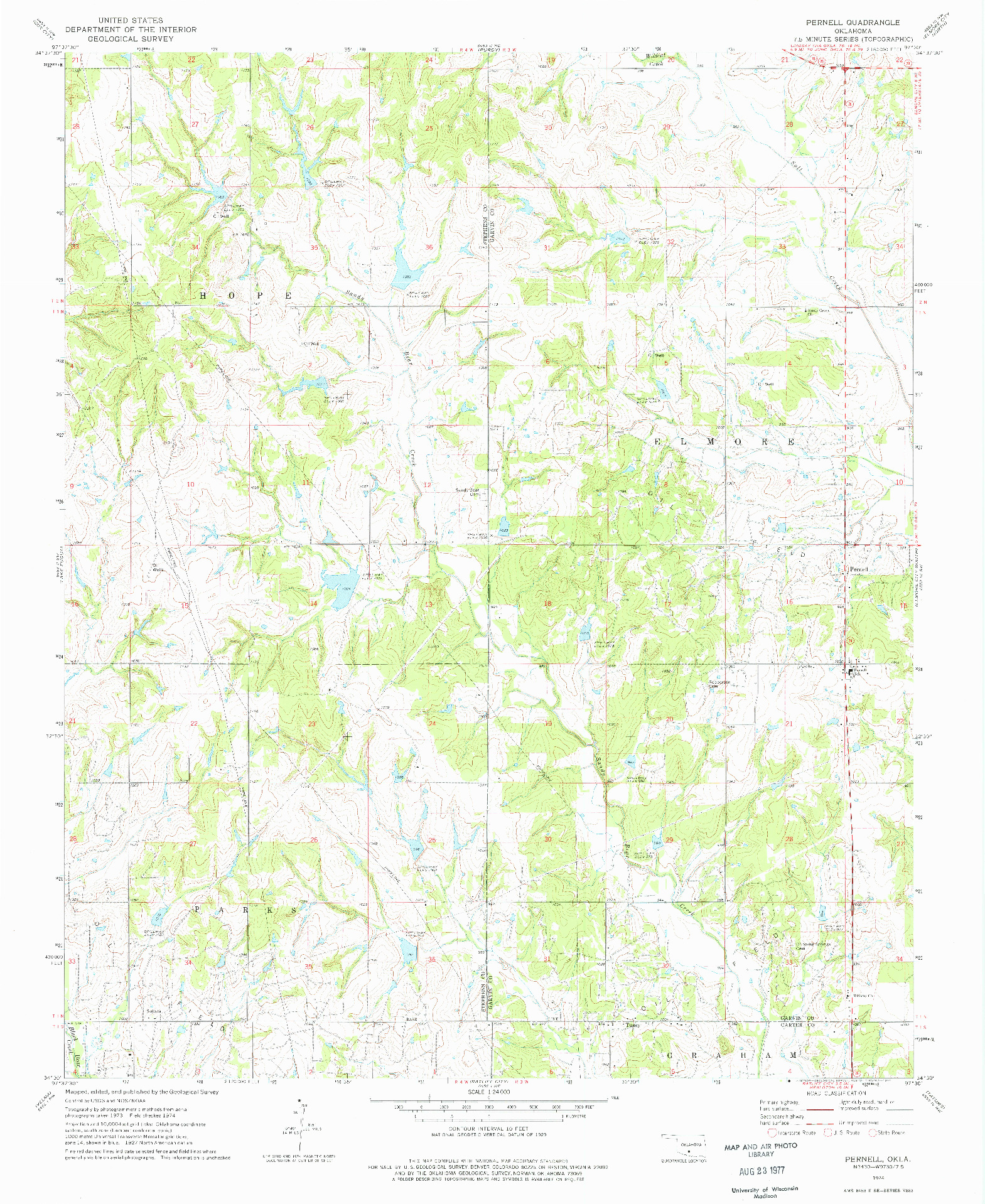 USGS 1:24000-SCALE QUADRANGLE FOR PERNELL, OK 1974