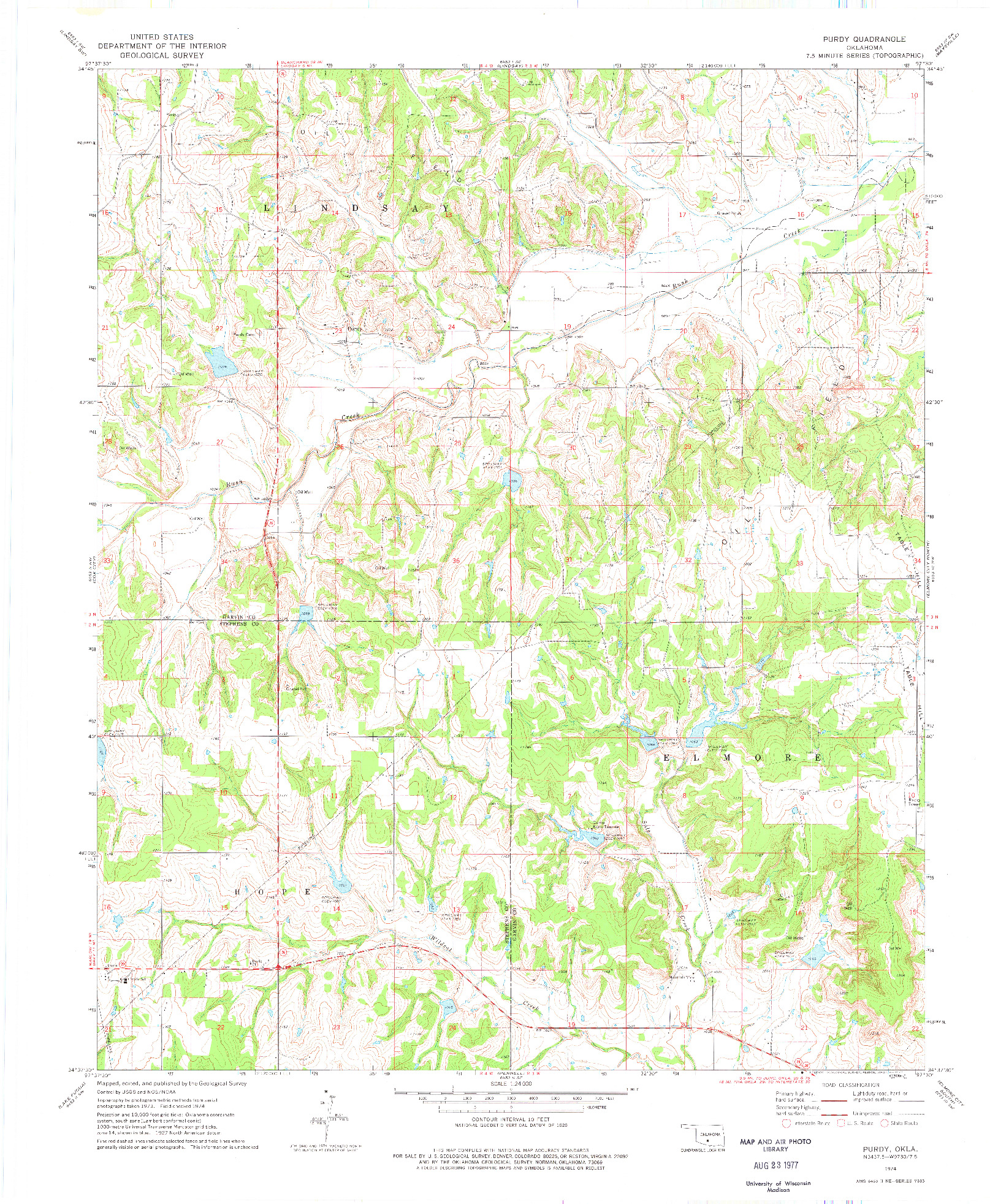 USGS 1:24000-SCALE QUADRANGLE FOR PURDY, OK 1974