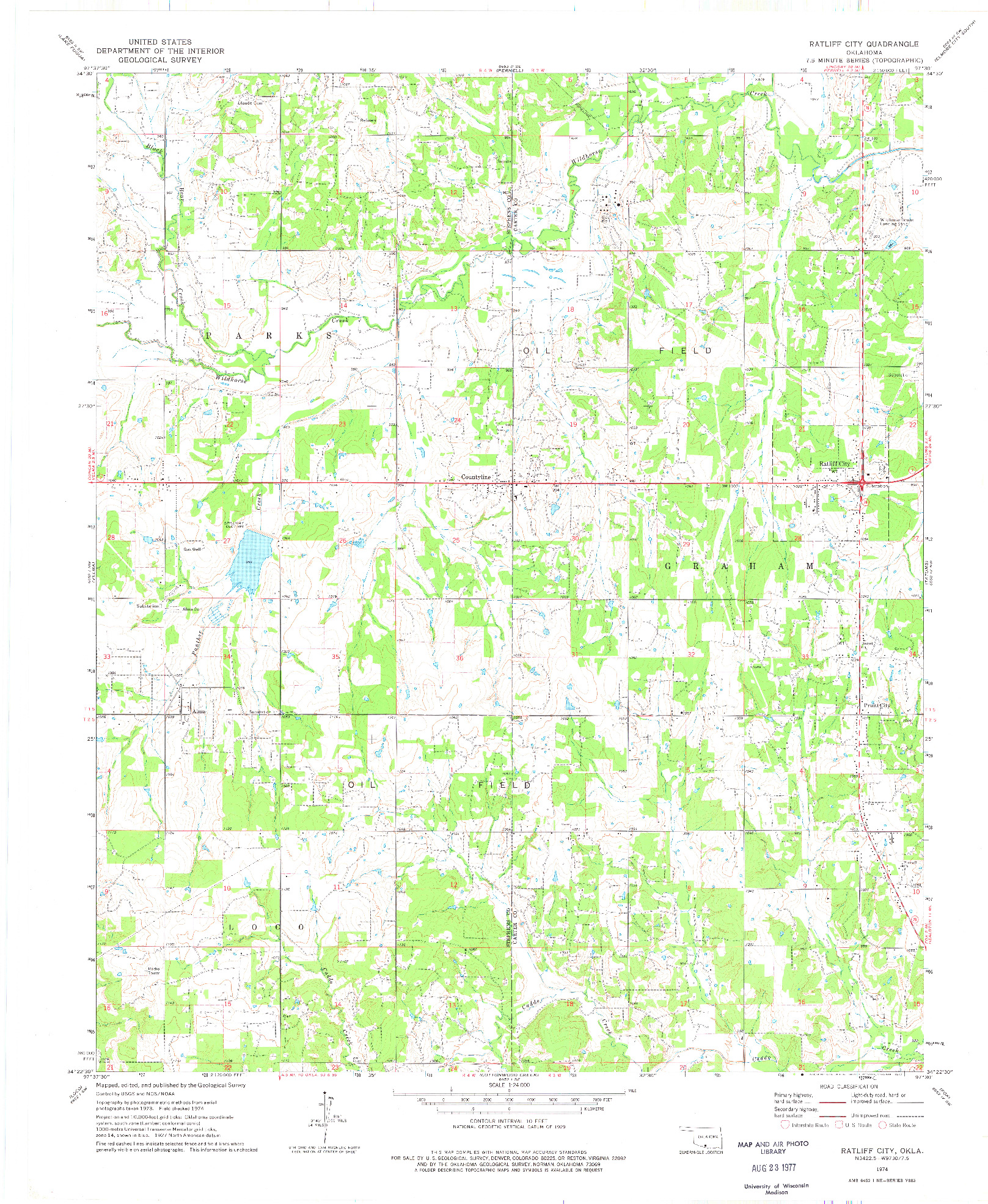 USGS 1:24000-SCALE QUADRANGLE FOR RATLIFF CITY, OK 1974