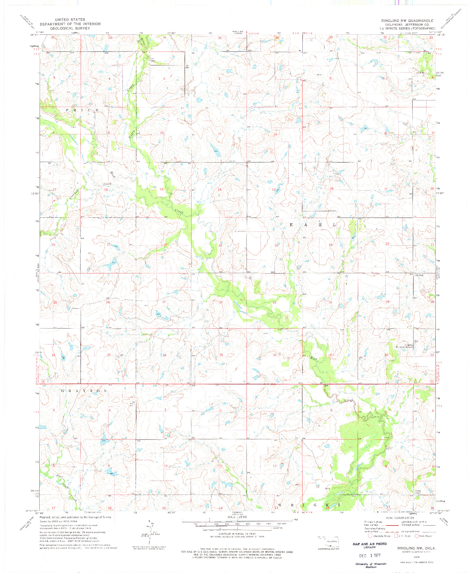 USGS 1:24000-SCALE QUADRANGLE FOR RINGLING NW, OK 1974