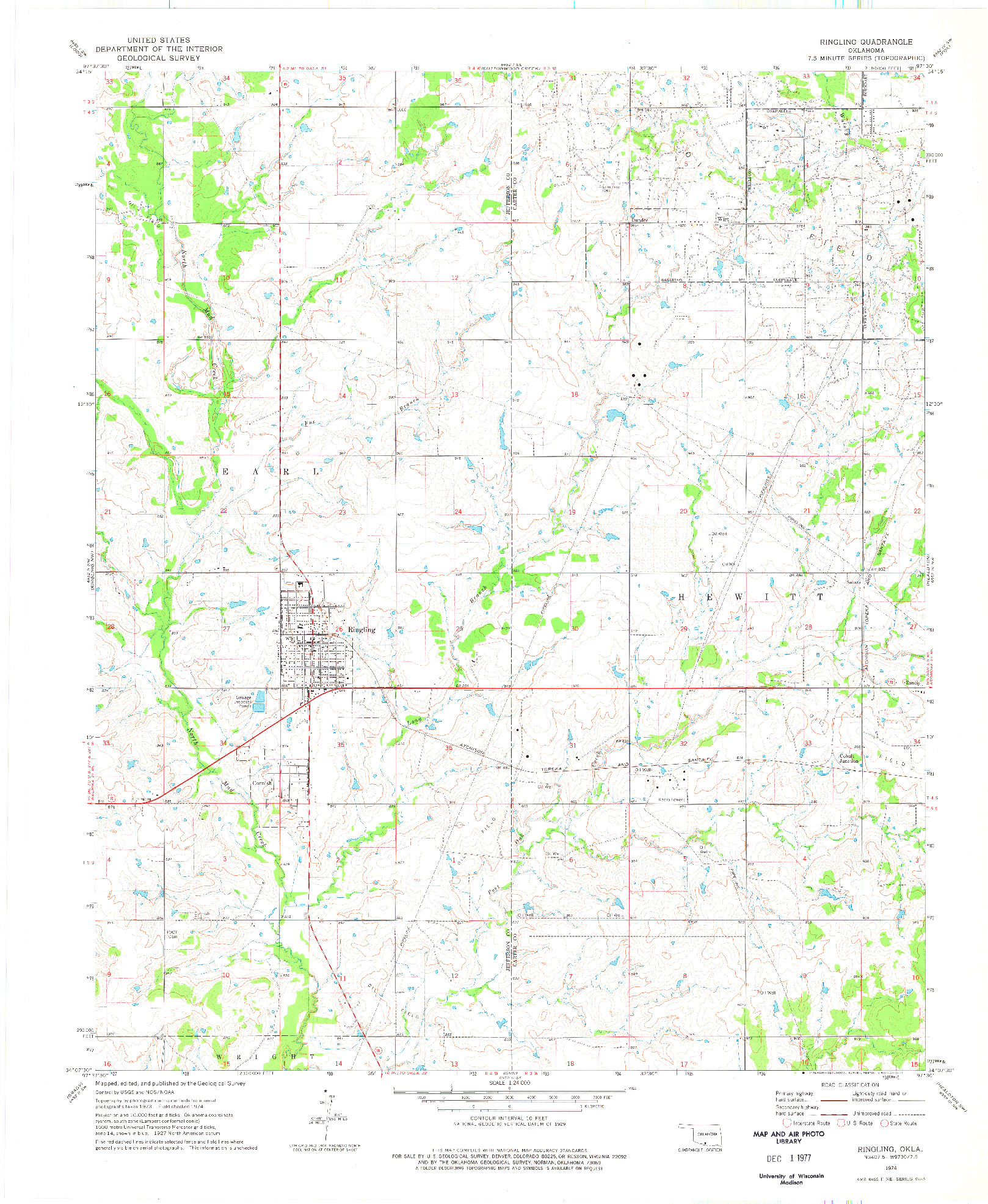 USGS 1:24000-SCALE QUADRANGLE FOR RINGLING, OK 1974