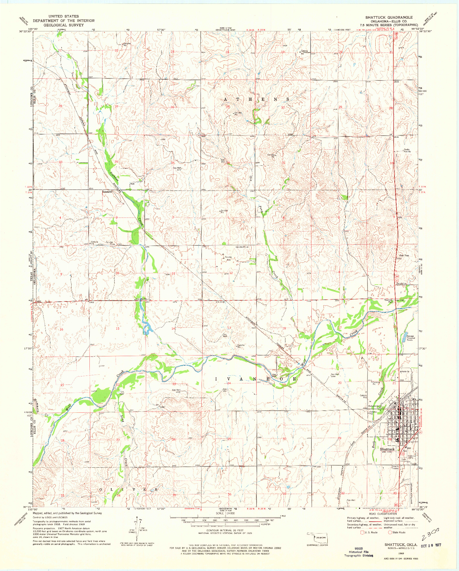 USGS 1:24000-SCALE QUADRANGLE FOR SHATTUCK, OK 1969