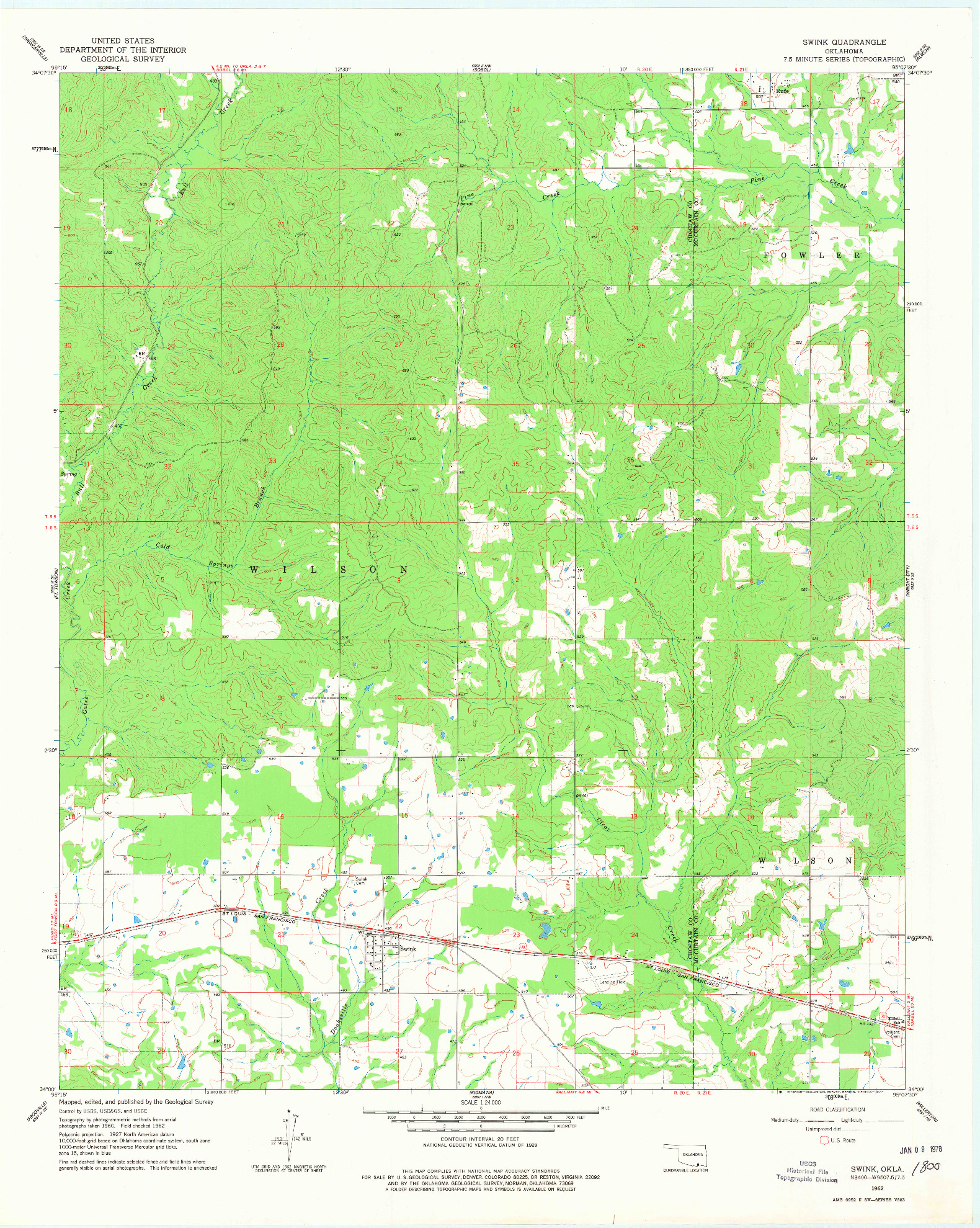 USGS 1:24000-SCALE QUADRANGLE FOR SWINK, OK 1962