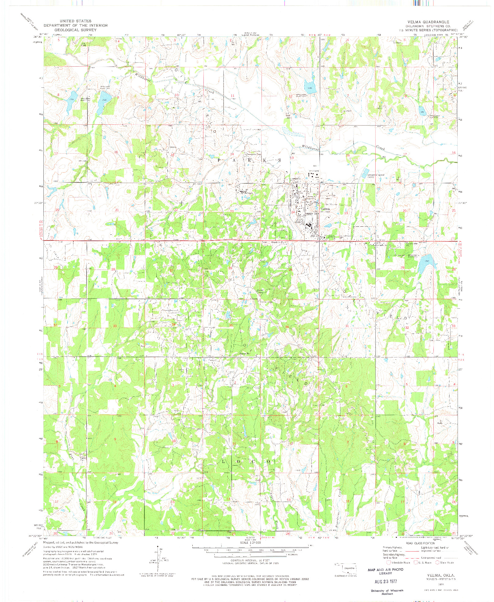 USGS 1:24000-SCALE QUADRANGLE FOR VELMA, OK 1974