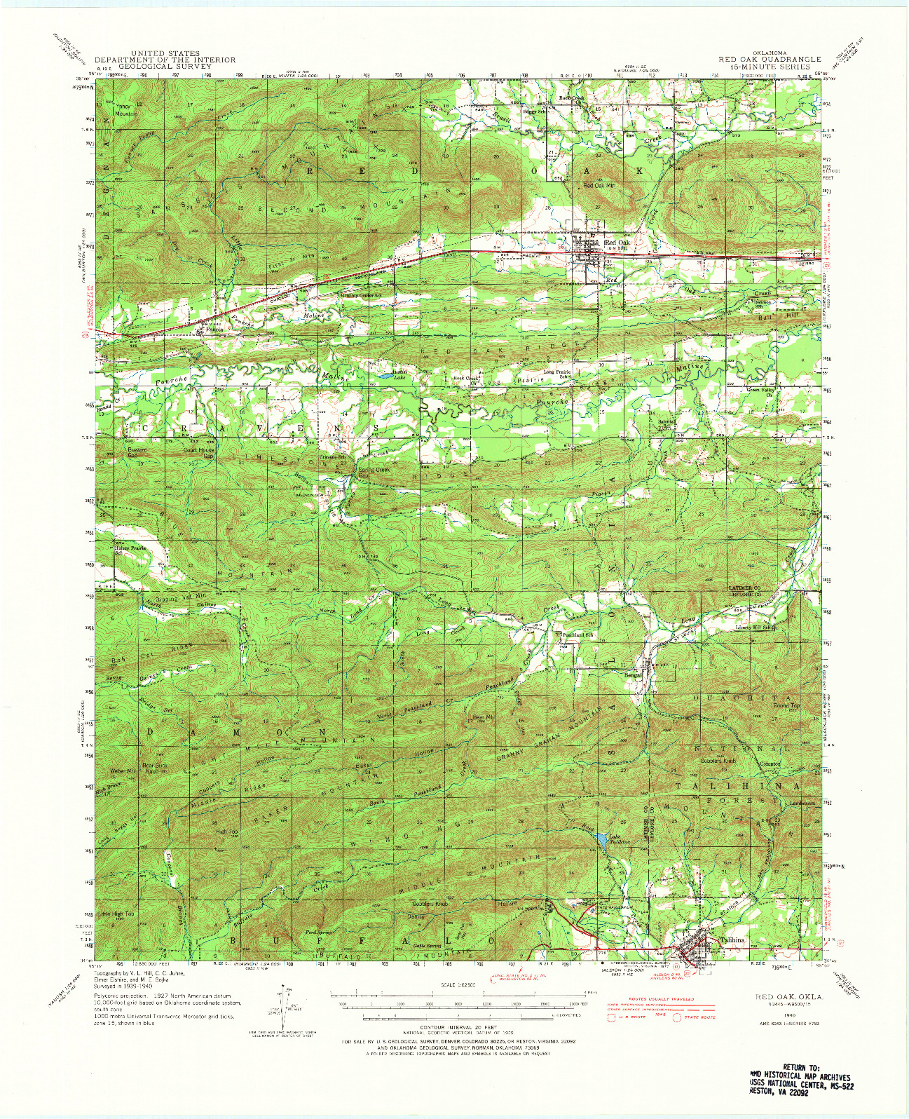 USGS 1:62500-SCALE QUADRANGLE FOR RED OAK, OK 1940