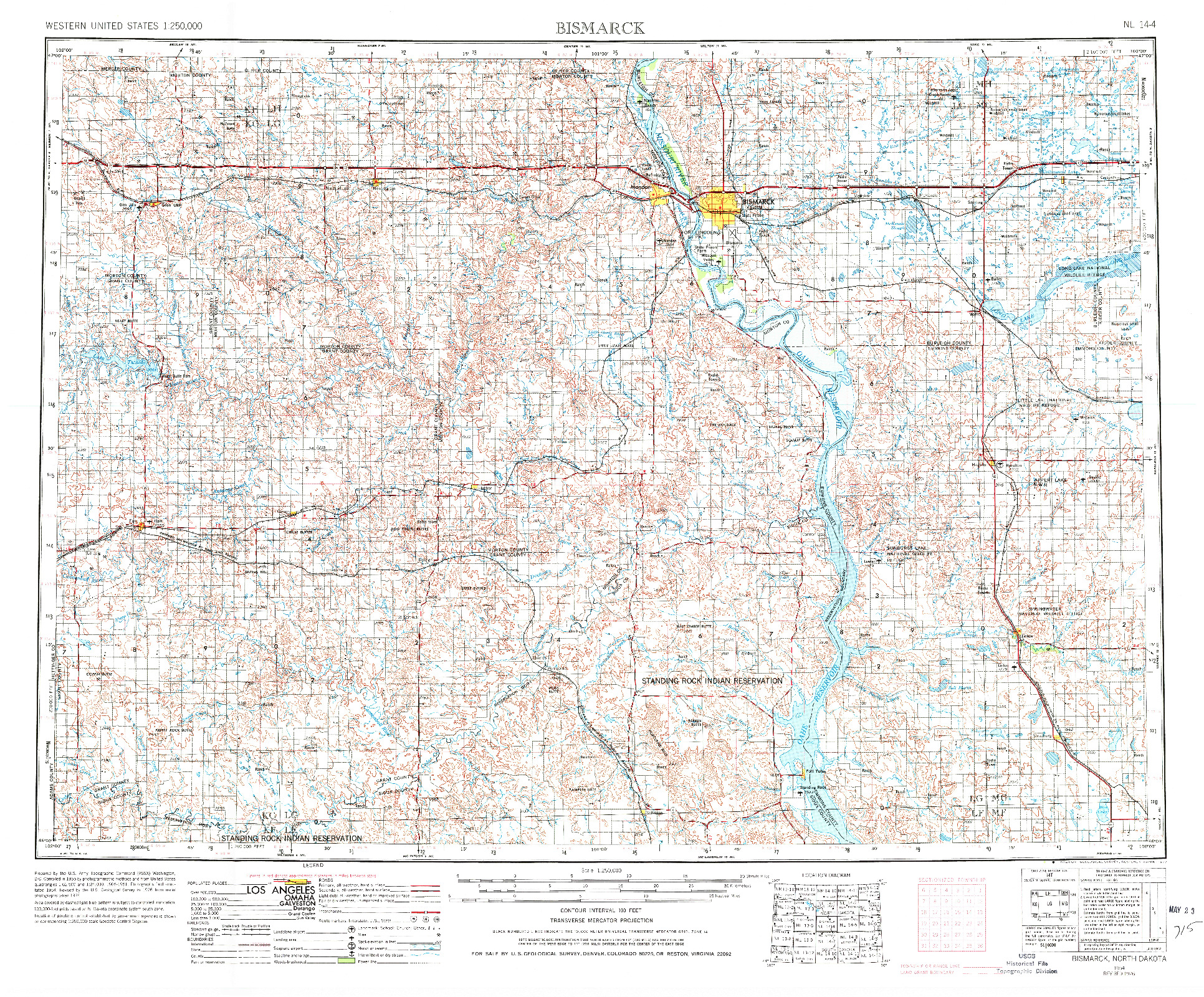 USGS 1:250000-SCALE QUADRANGLE FOR BISMARCK, ND 1954