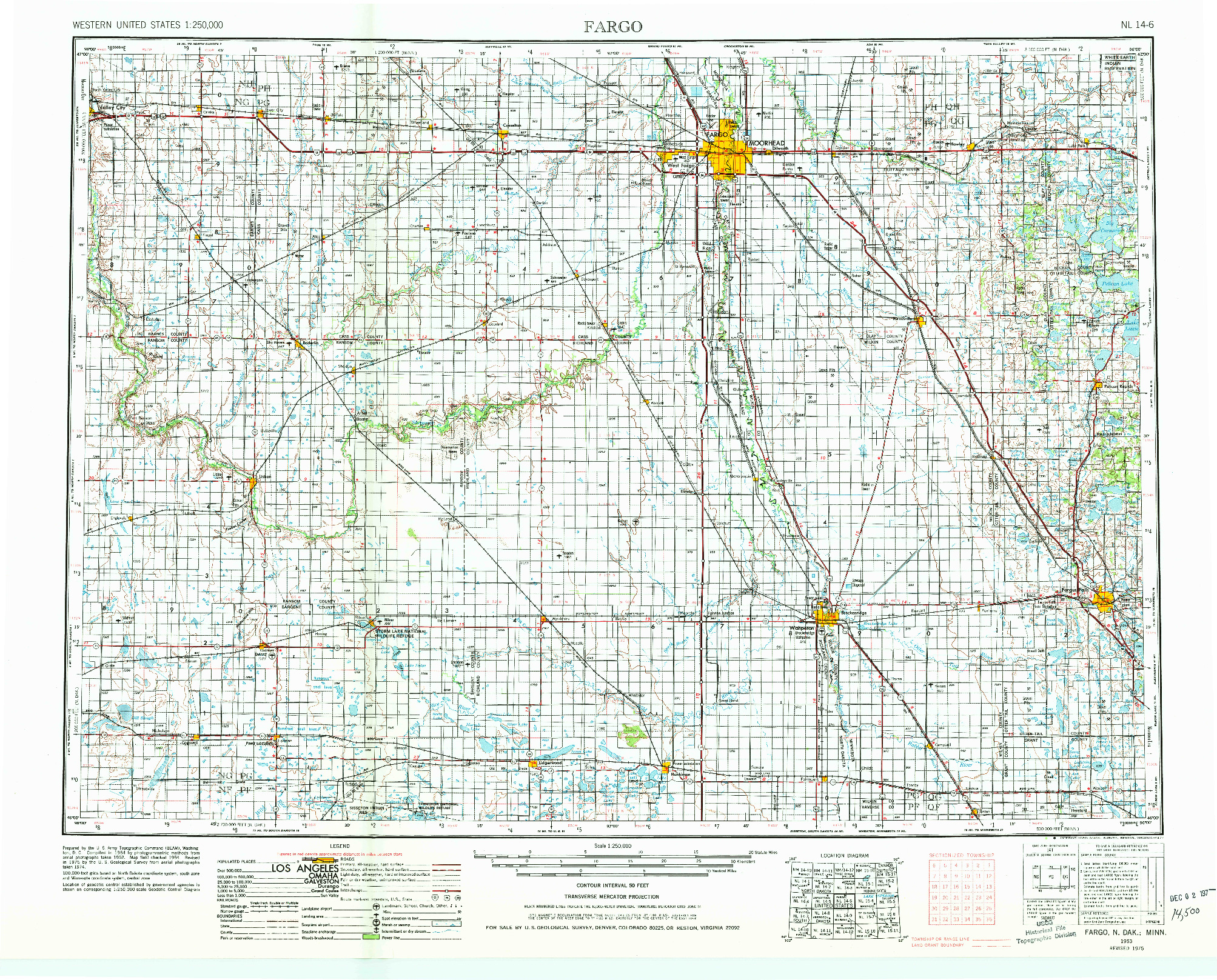 USGS 1:250000-SCALE QUADRANGLE FOR FARGO, ND 1953