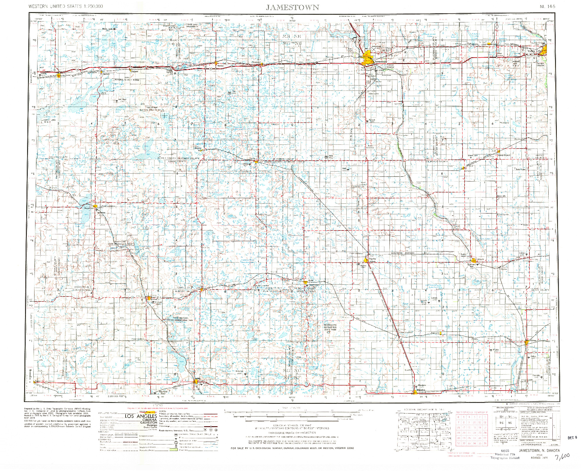 USGS 1:250000-SCALE QUADRANGLE FOR JAMESTOWN, ND 1953