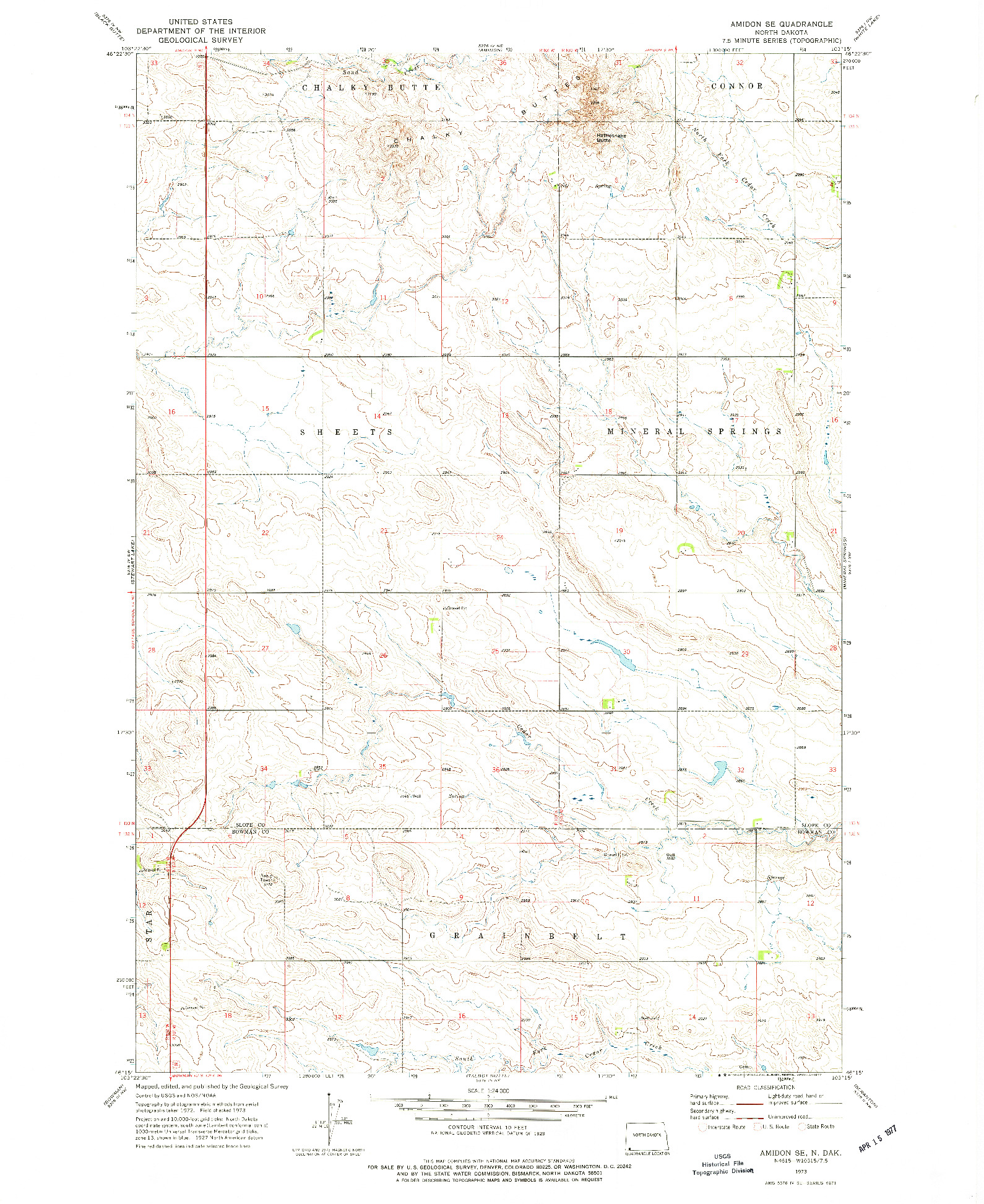 USGS 1:24000-SCALE QUADRANGLE FOR AMIDON SE, ND 1973