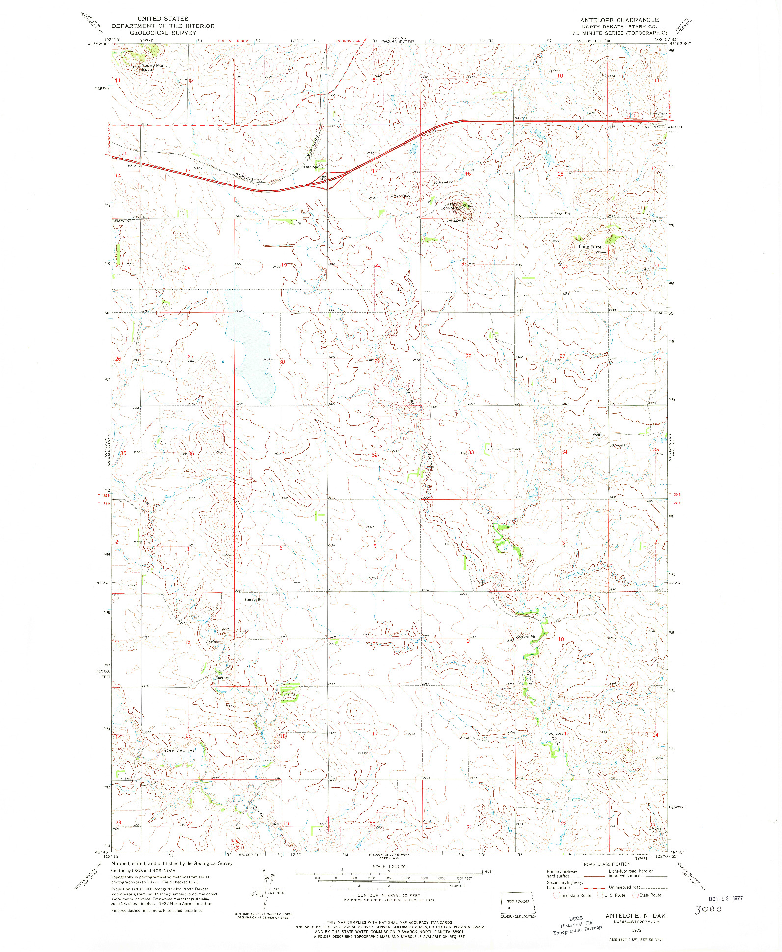 USGS 1:24000-SCALE QUADRANGLE FOR ANTELOPE, ND 1973