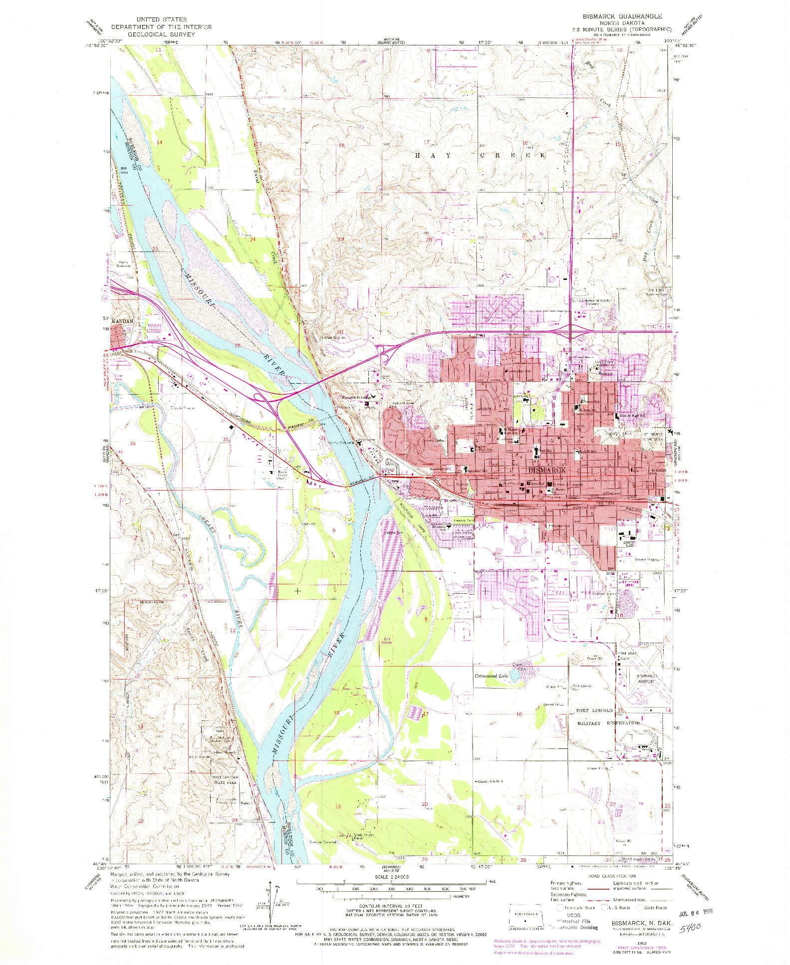 USGS 1:24000-SCALE QUADRANGLE FOR BISMARCK, ND 1962