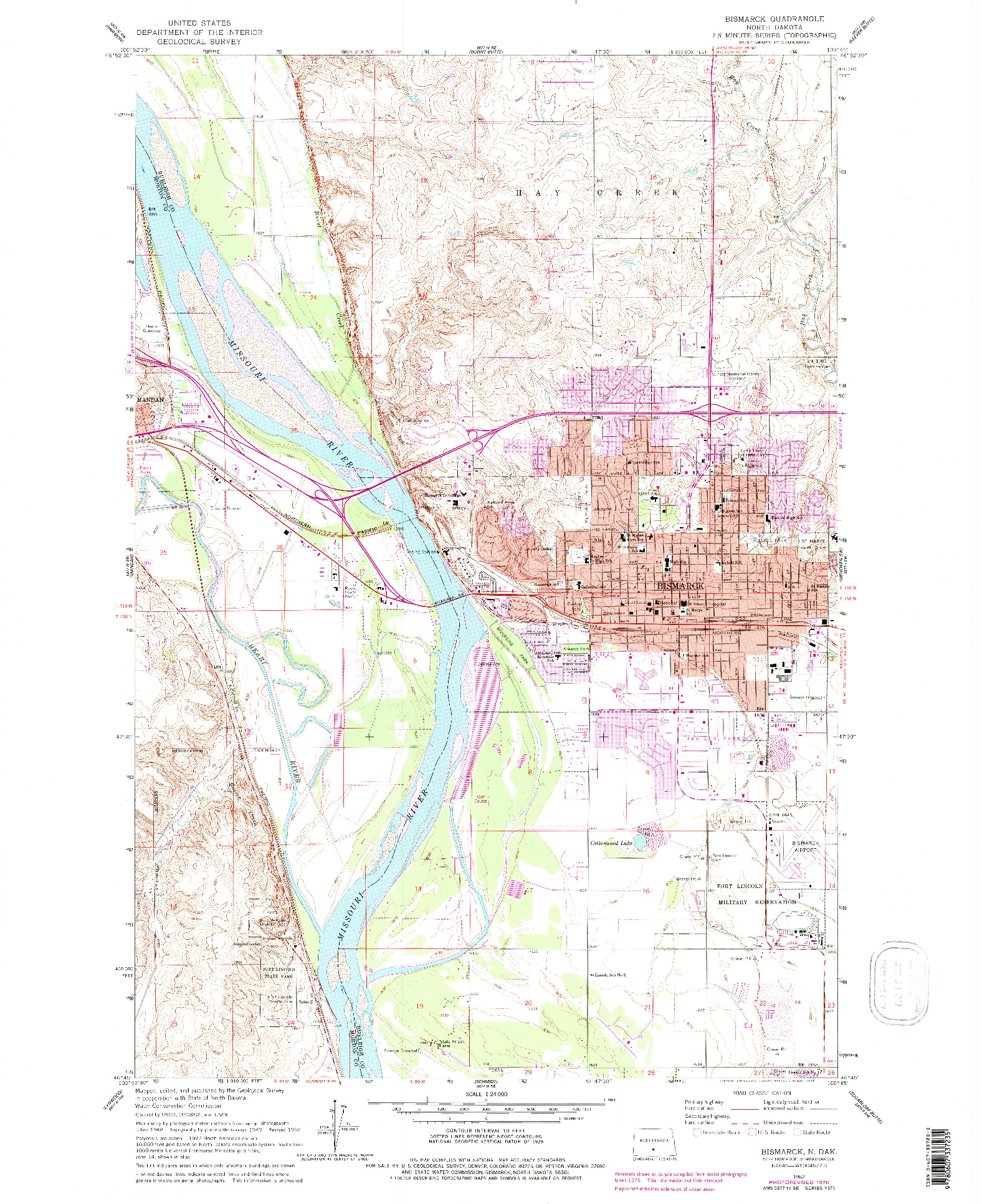 USGS 1:24000-SCALE QUADRANGLE FOR BISMARCK, ND 1962