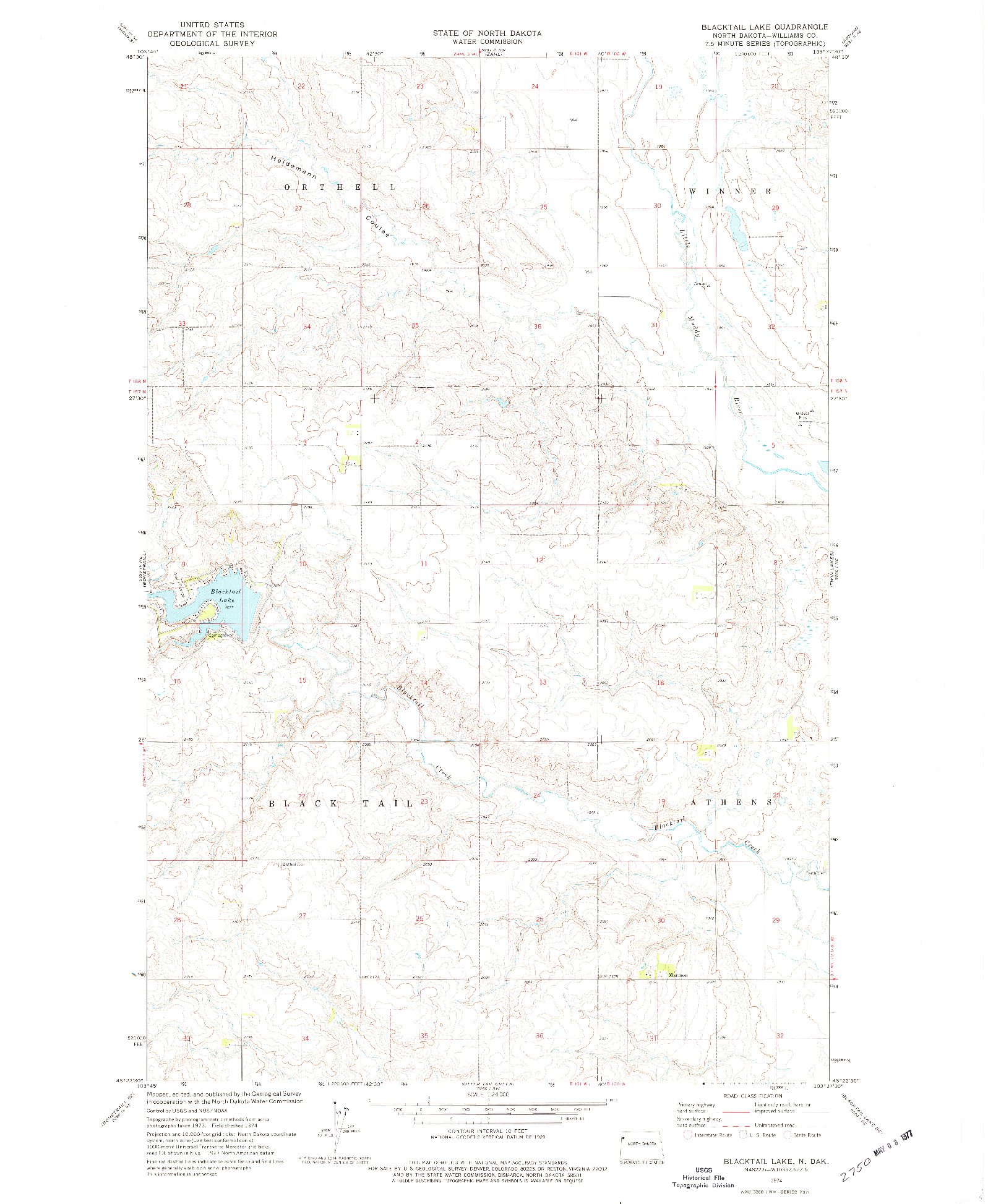 USGS 1:24000-SCALE QUADRANGLE FOR BLACKTAIL LAKE, ND 1974