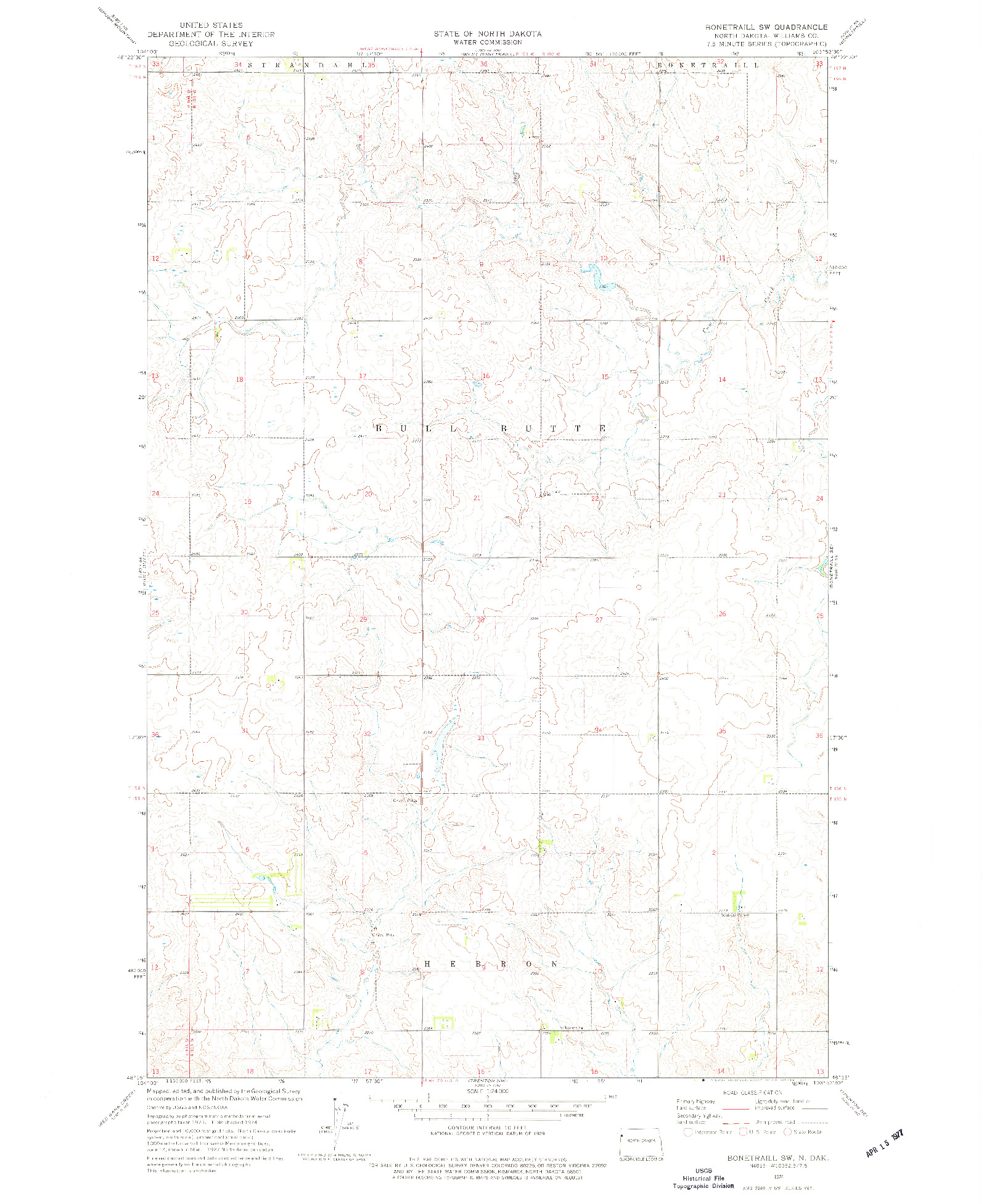 USGS 1:24000-SCALE QUADRANGLE FOR BONETRAILL SW, ND 1974