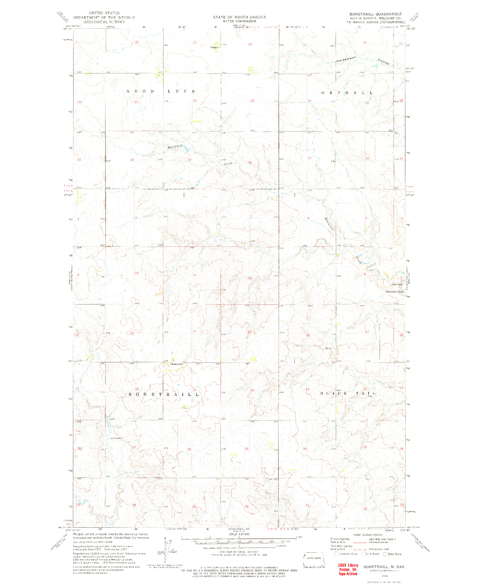 USGS 1:24000-SCALE QUADRANGLE FOR BONETRAILL, ND 1974