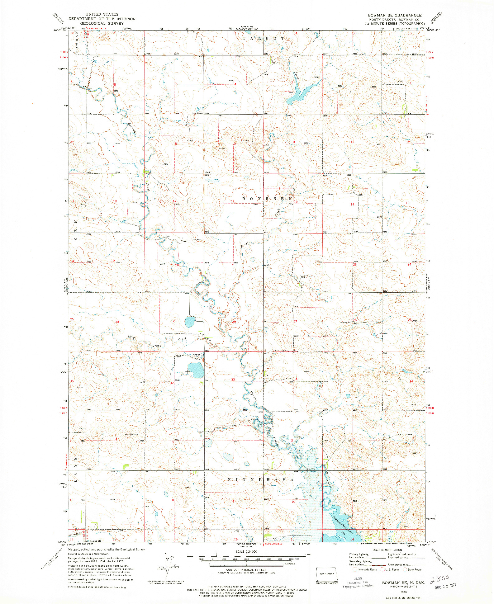 USGS 1:24000-SCALE QUADRANGLE FOR BOWMAN SE, ND 1973