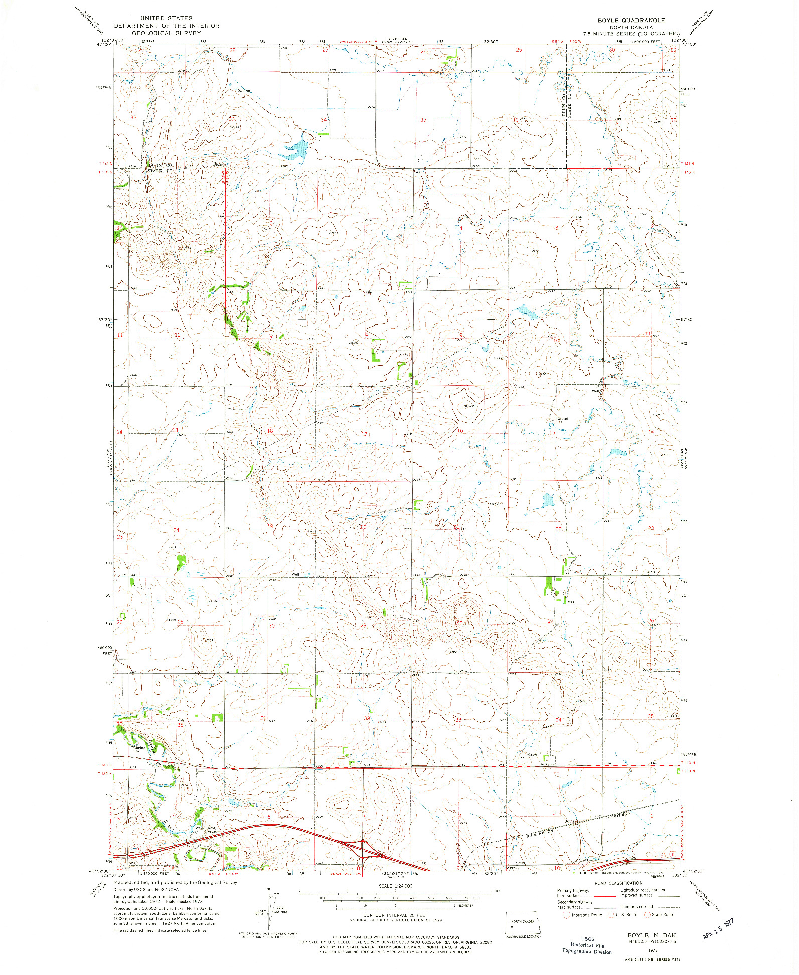 USGS 1:24000-SCALE QUADRANGLE FOR BOYLE, ND 1973