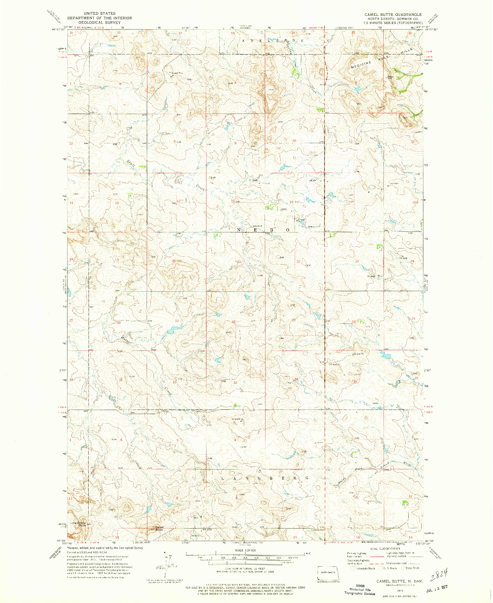 USGS 1:24000-SCALE QUADRANGLE FOR CAMEL BUTTE, ND 1973